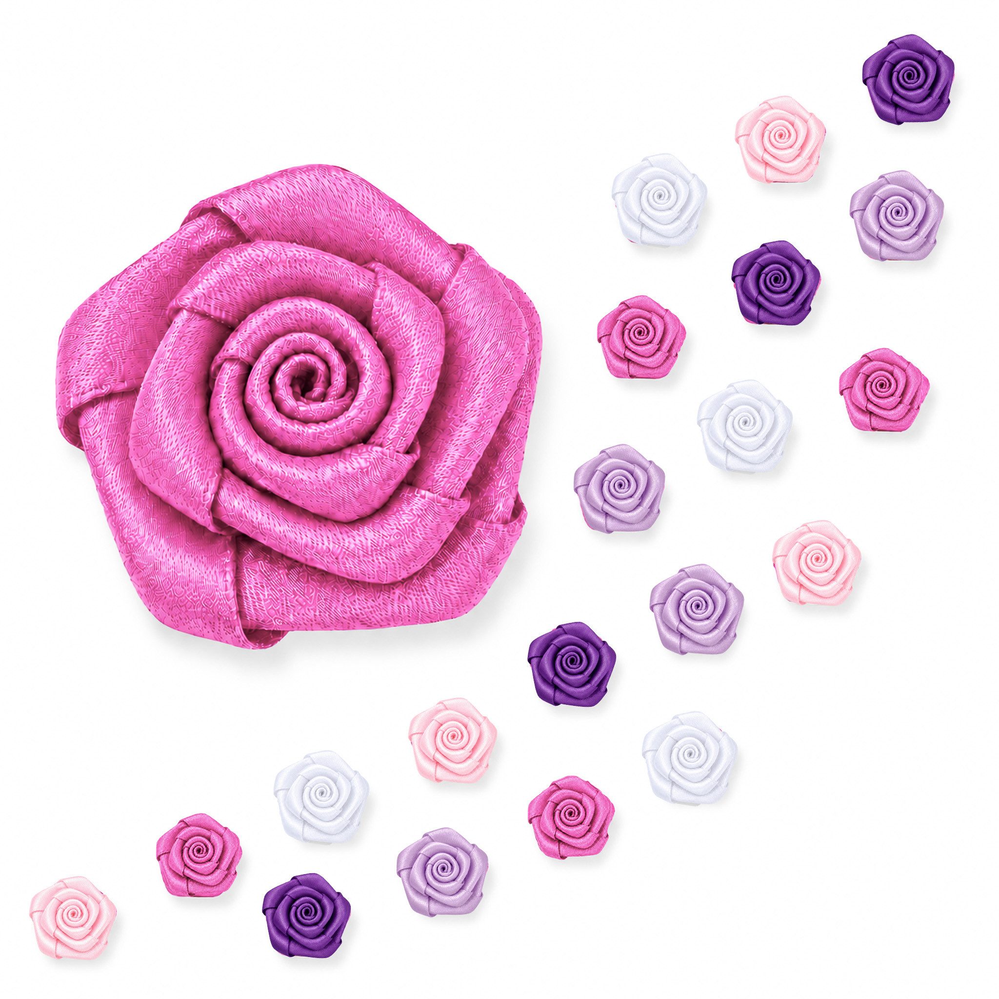 Creativery Streudeko, Satinrosen 15mm zum Basteln & Aufnähen 20 Stück Rosa Mix