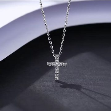 KARMA Silberkette Halskette Damen mit Kreuz Anhänger Silber 925 (Damenhalskette, Geschenk für Sie), Damenkette Kette Schmuck Kristalle Geschenk