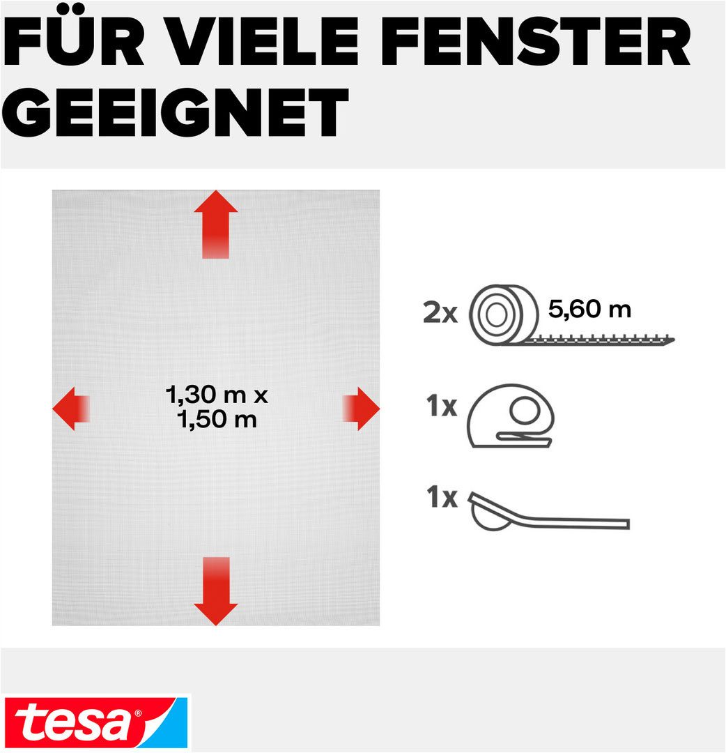 tesa Fliegengitter-Gewebe Open/Close Premium für Fenster, (Packung, 1-St., Fliegennetz, Klettband, Andrück und Schneidehilfe), Insektenschutz zum Öffnen und sch – Bild 4 von 5
