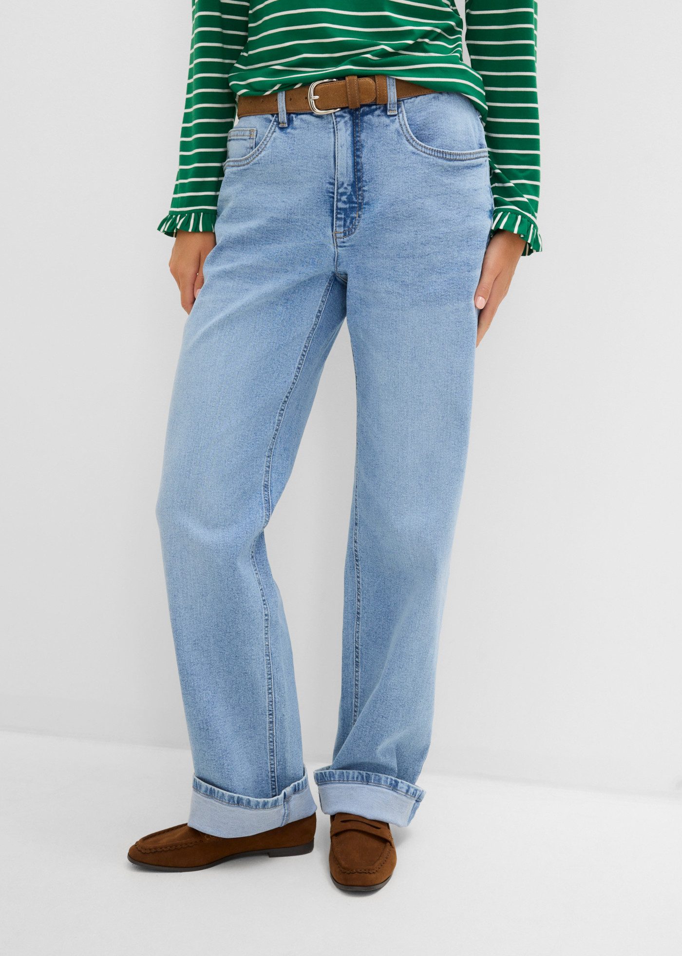 bonprix Straight-Jeans mit High-Waist-Bund, Regular Fit, Straight-Leg-Schnitt, im Casual-Stil