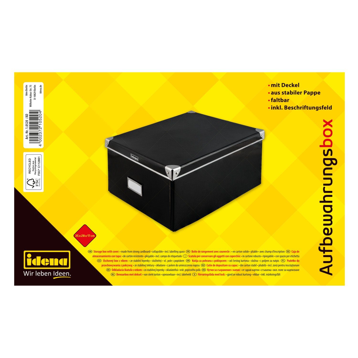 Idena Aufbewahrungsbox Aufbewahrungsbox mit Deckel - 36 x 28 x 17 cm, schwarz – Bild 5 von 5
