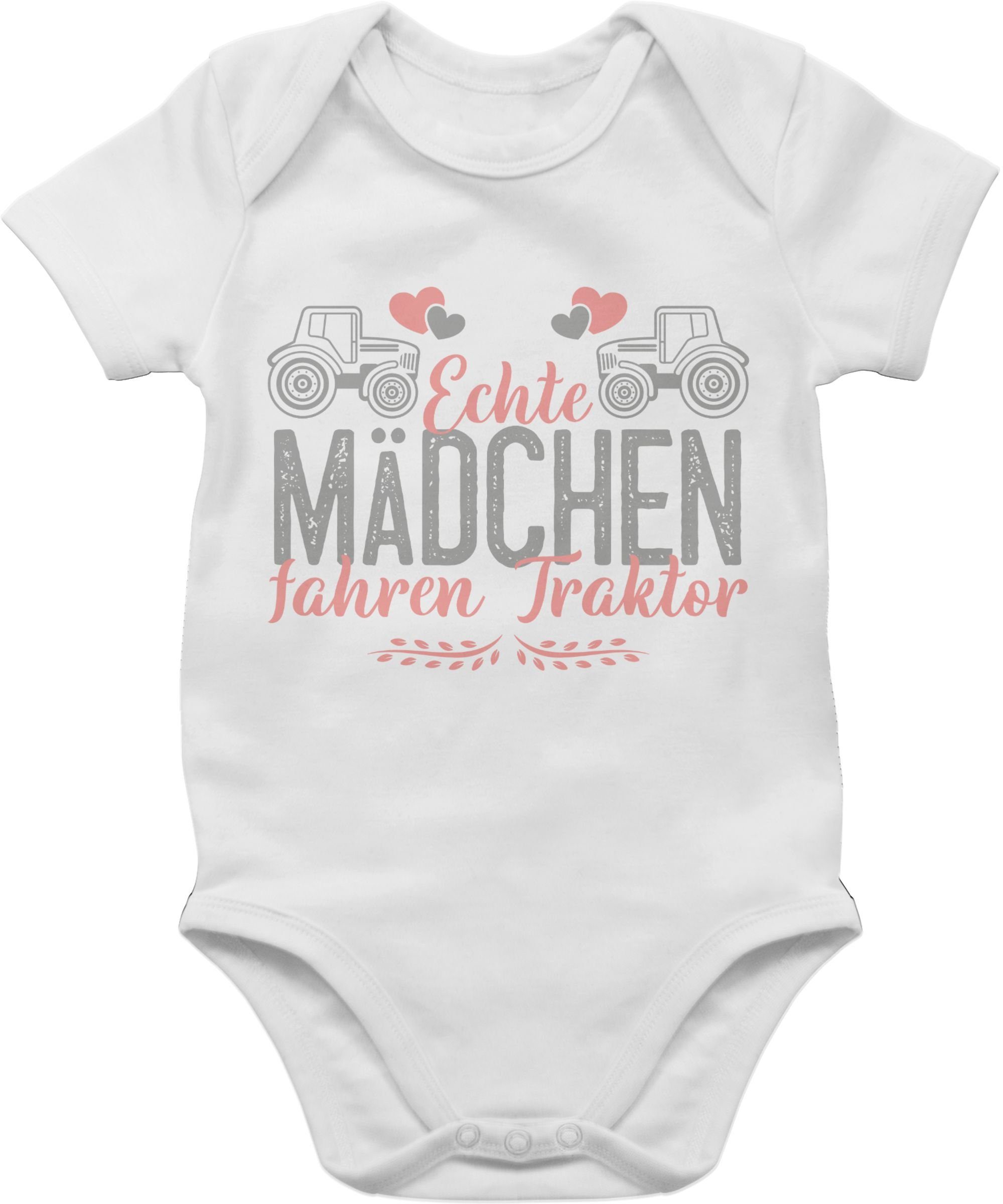 Shirtbody Echte Mädchen fahren Traktor grau/rosa