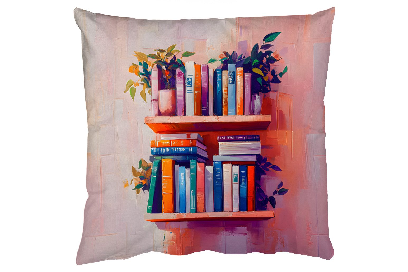 MuchoWow Dekokissen Regale - Bücher - Blätter, Zierkissen mit Kissenfüllung, Deko, Sofakissen, 50x50 cm