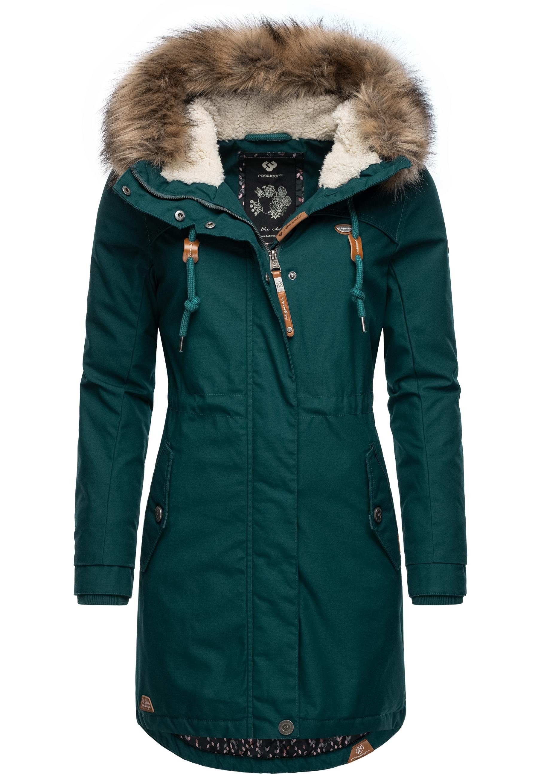 Ragwear Winterjacke Tawny stylischer Winterparka mit großer Kapuze und Kunstfellkragen