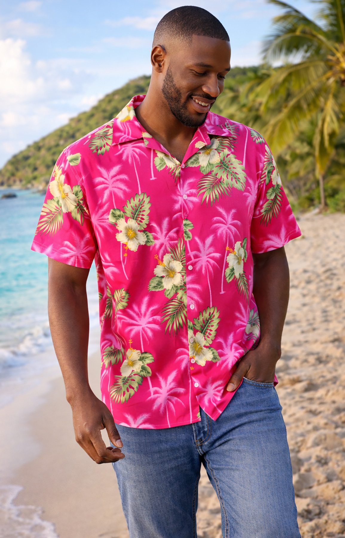 King Kameha Hawaiihemd "Small Flower" Funky Hawaii-Hemd Herren Kurzarm Fronttasche Sommerhemd
