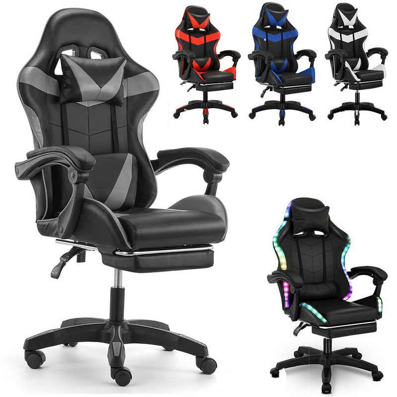 oyajia Gaming Chair Gaming Stuhl Bürostuhl Ergonomisch mit Kopfkisse, Massage Lendenkissen, Verstellbare Rückenlehne mit Fußstütze,Gaming Stuhl 130kg Belastbarket