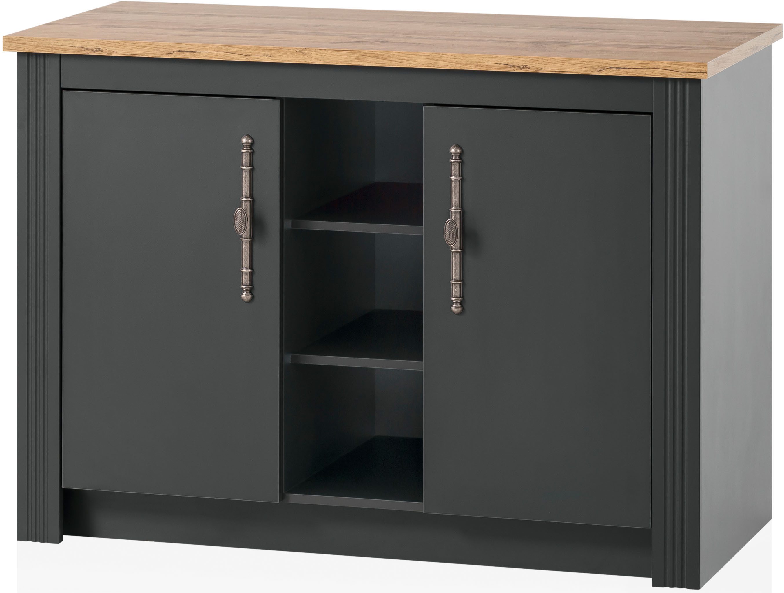 OTTO home Küchenzeile KS-Westminster, Pantryküche im Landhaus Stil, hochwertige Metallgriffe, (Set), Breite 294 cm, Kommoden, Wandpaneel, Hängeschrank, Herdumbau
