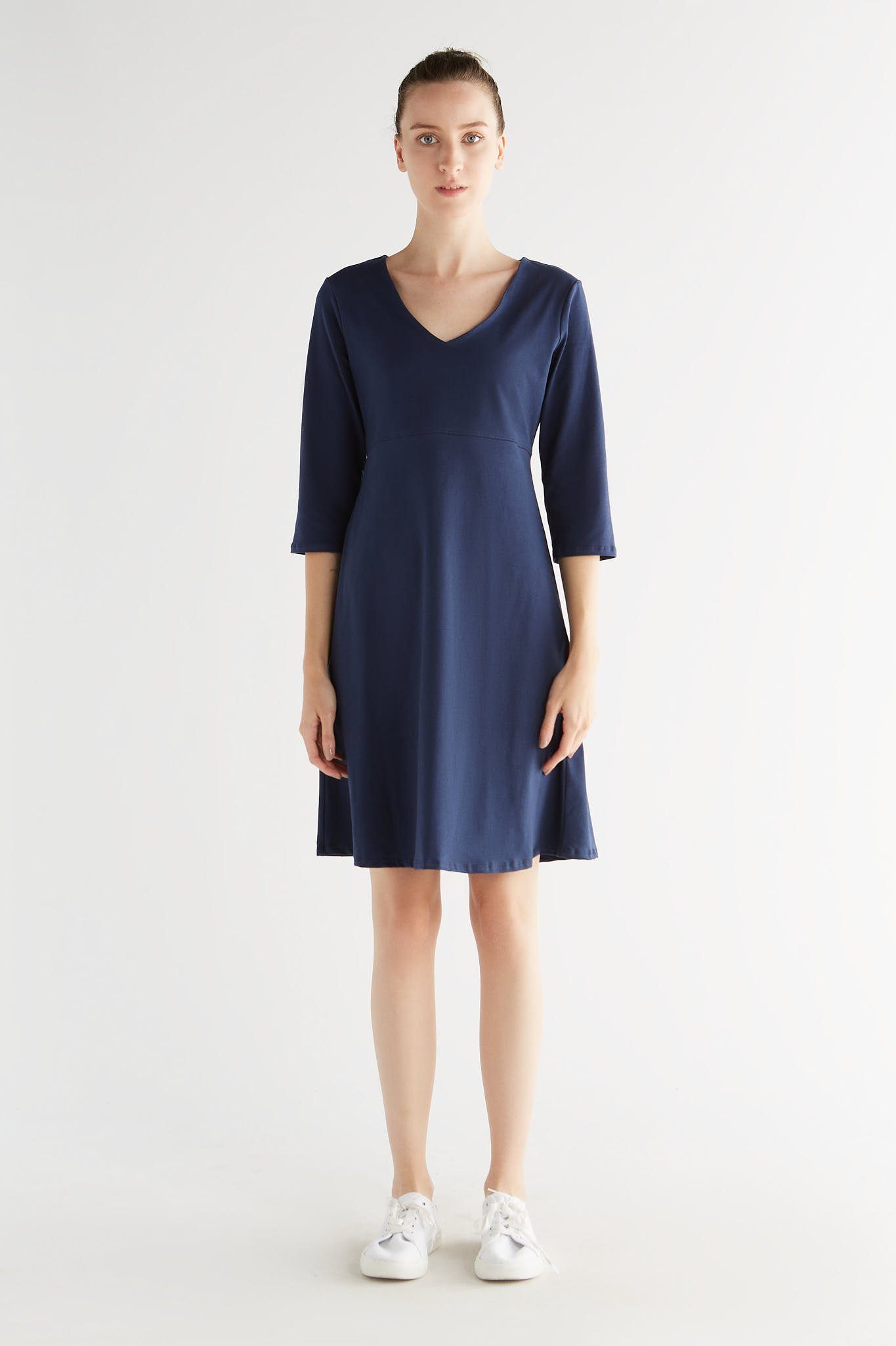 Strandkleid 3/4 Arm V-Neck Kleid