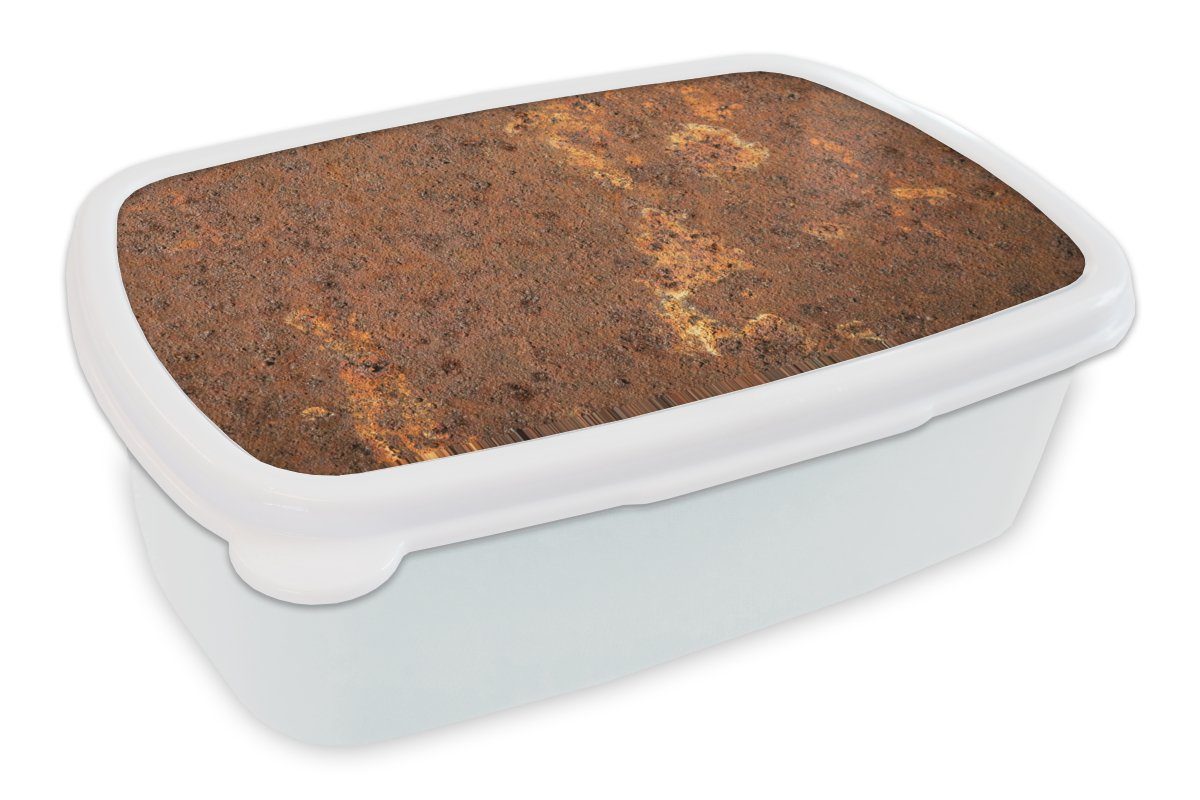 MuchoWow Lunchbox Braun - Orange - Abstrakt - Vintage - Rost - Muster, Kunststoff, (2-tlg), Brotbox für Kinder und Erwachsene, Brotdose, für Jungs und Mädchen weiß