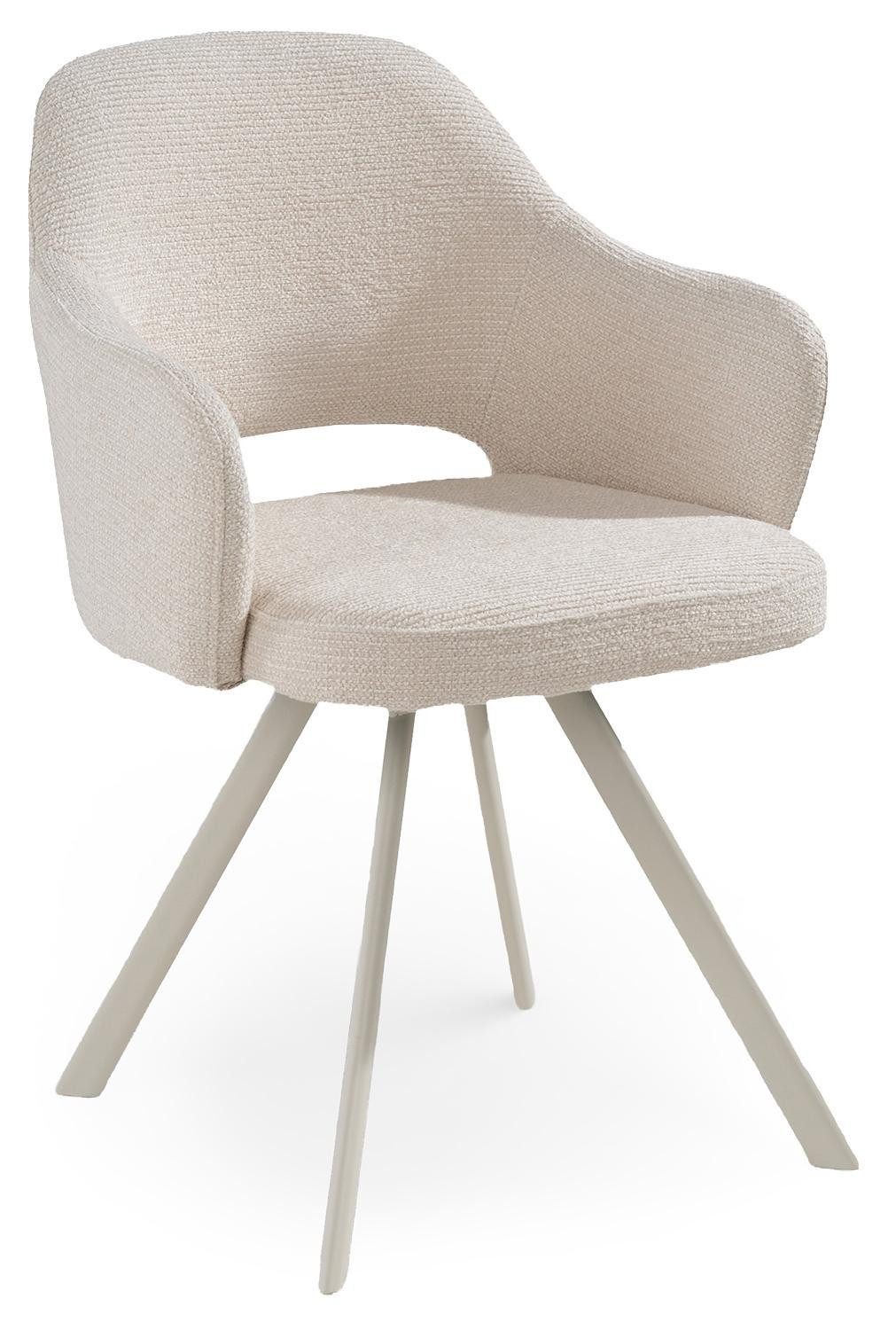 Home4You Polsterstuhl, Ecru, Sandgrau matt, Polyester, Metallgestell, 180 Grad drehbar mit Rückholfunktion, B 58 x H 83 x T 61 cm
