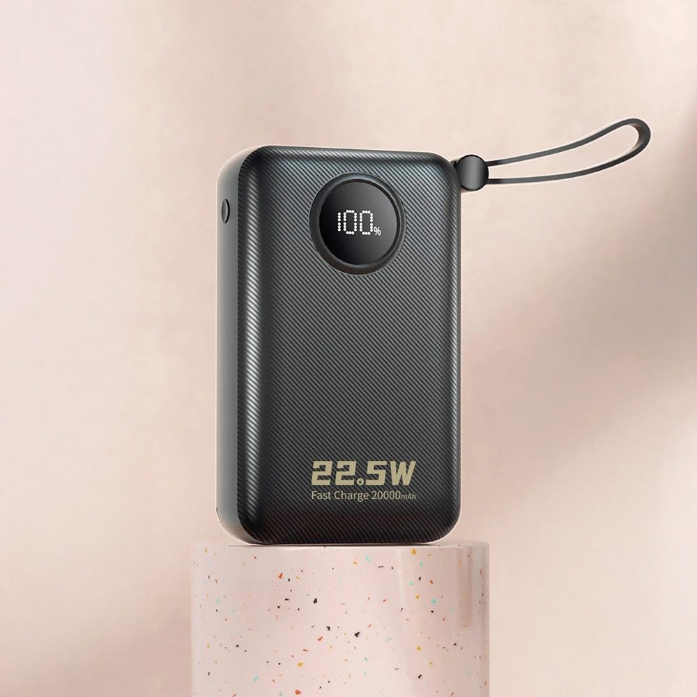 Dudao Akkupack Reiseakku Powerbank 20000 mAh (5V, 12V, 9V V, 1 St), Integrierte Kabel, Schnellladung 22,5W, LED-Anzeige