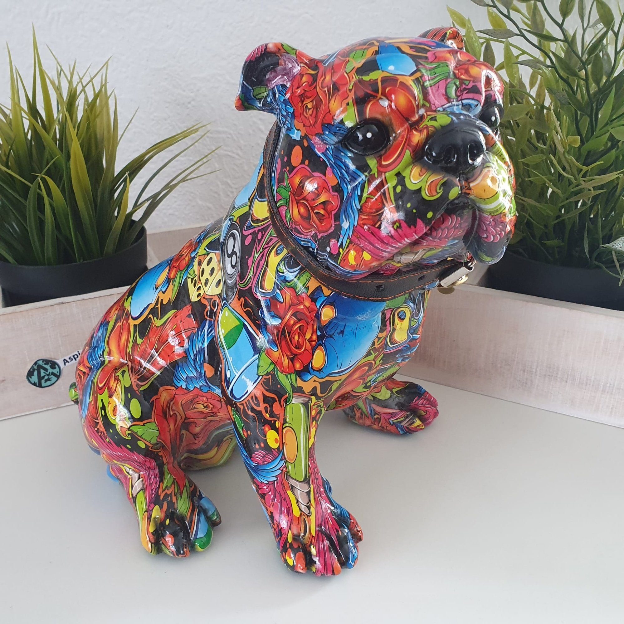 Hunde 22 cm Graffiti Art Street Figur Dekofigur Mops Aspinaworld style