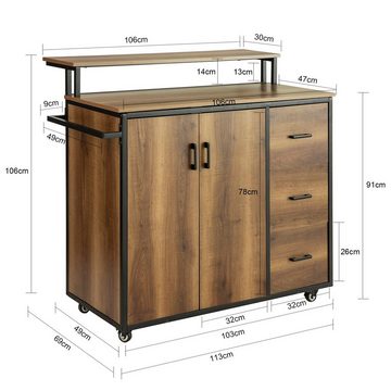SoBuy Küchenwagen KNL02, mit Arbeitsplatte Kücheninsel mit Türen und Schubladen Küchenschrank