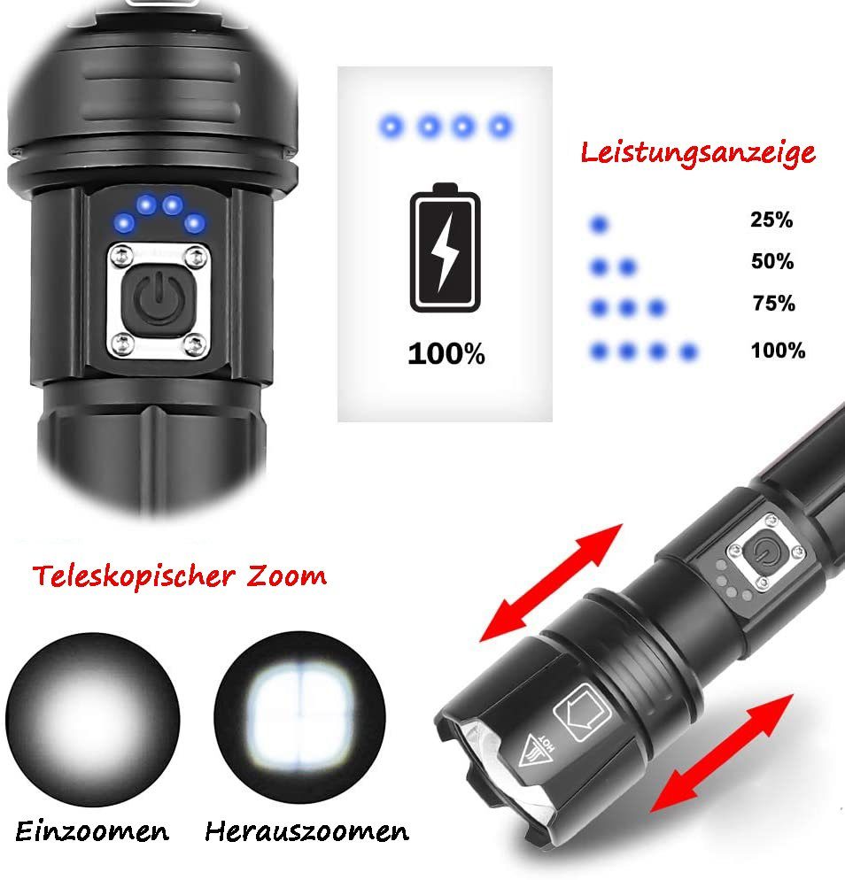 Taschenlampe Modi Teleskop-Taschenlampe wiederaufladbare Haiaveng Lumen USB-Taschenlampe 5 6000 (2-St), und zoombare