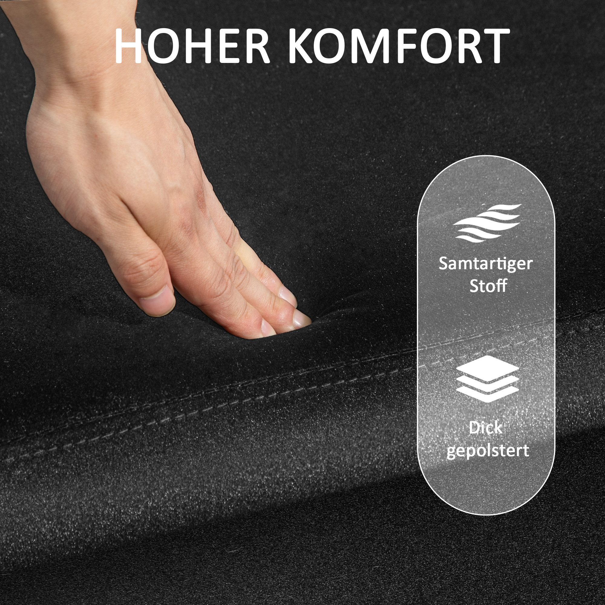 HOMCOM Sitzbank Sitztruhe mit Stauraum mit Samtoptik mit Metallbeine (Polsterbank, 1-St., Truhenbank), Stoff, Metall, Gummiholz, Schaumstoff, Schwarz, 100 x 40  – Bild 5 von 5