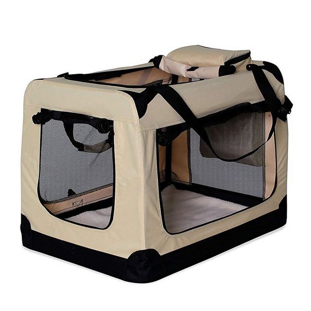 lionto Tiertransportbox Transportbox für Hunde & Katzen, 50 cm x 36 cm x 34 cm, beige