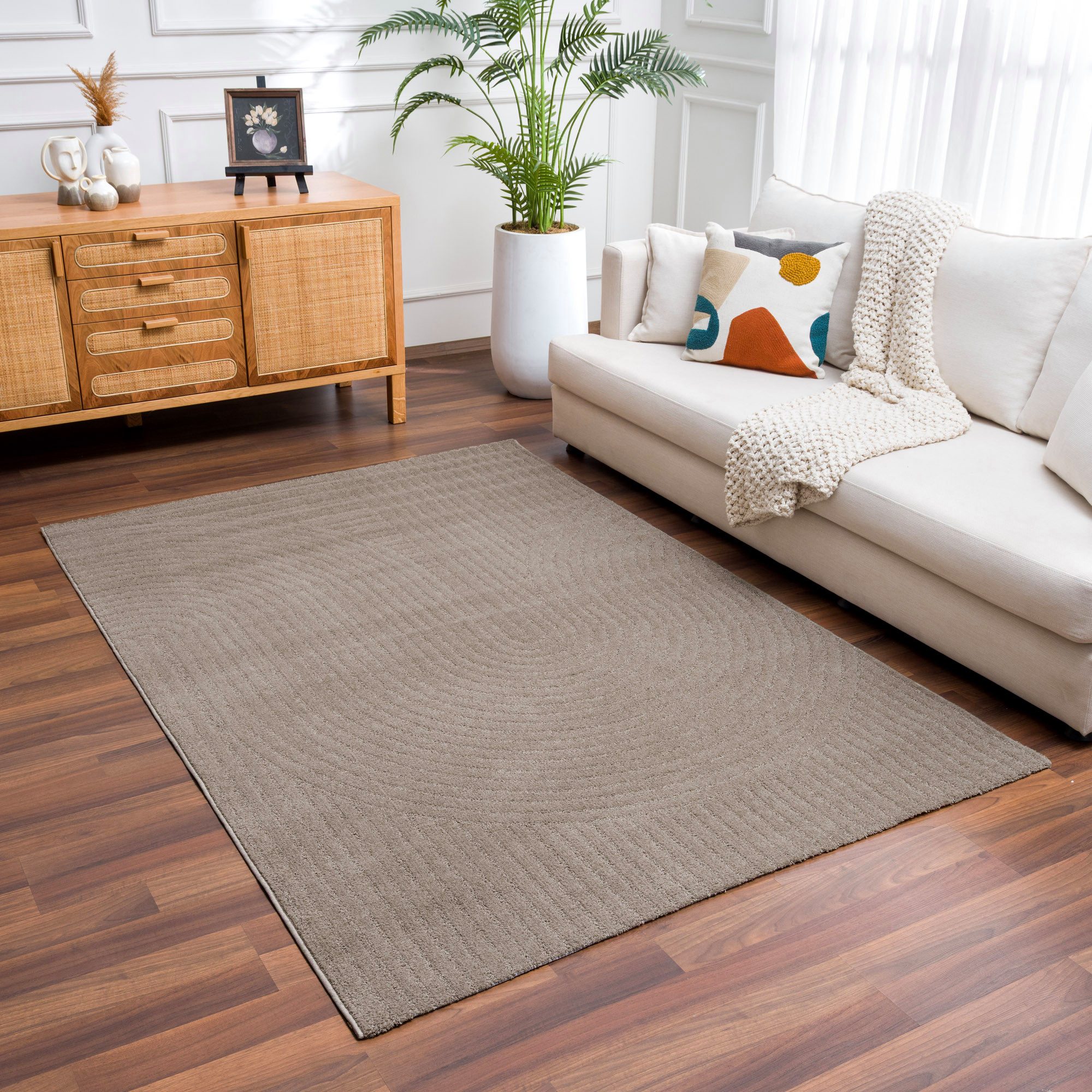 Vimoda Teppich Nova, moderner Wohnzimmerteppich, Kurzflor Boho design, Rechteckig, Höhe: 7 mm, weich, Struktur Motiv, Wohnzimmer, Schlafzimmer, Creme, Beige, Taupe