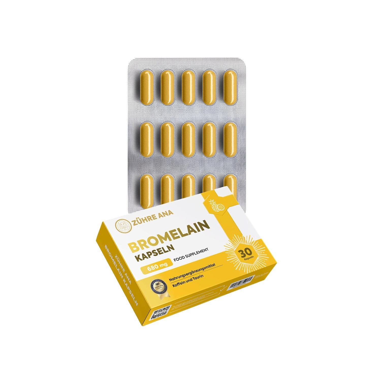 Zühre Ana® Bromelain Kapseln – 680 mg Natürliches Enzym aus Ananas Kapseln, 30 St., 30 g