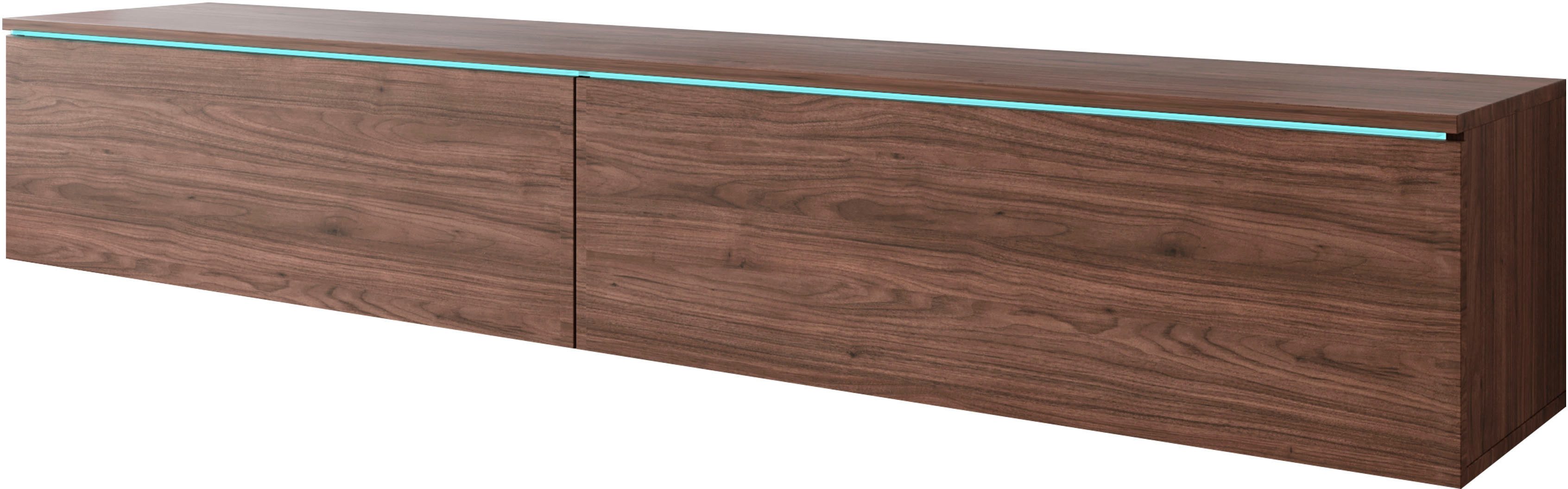 Home affaire Lowboard LOWBOARD VERA, wahlweise mit oder ohne Beleuchtung, Modernes griffloses TV-Board, 180 cm TV-Schrank, stehend und hängend