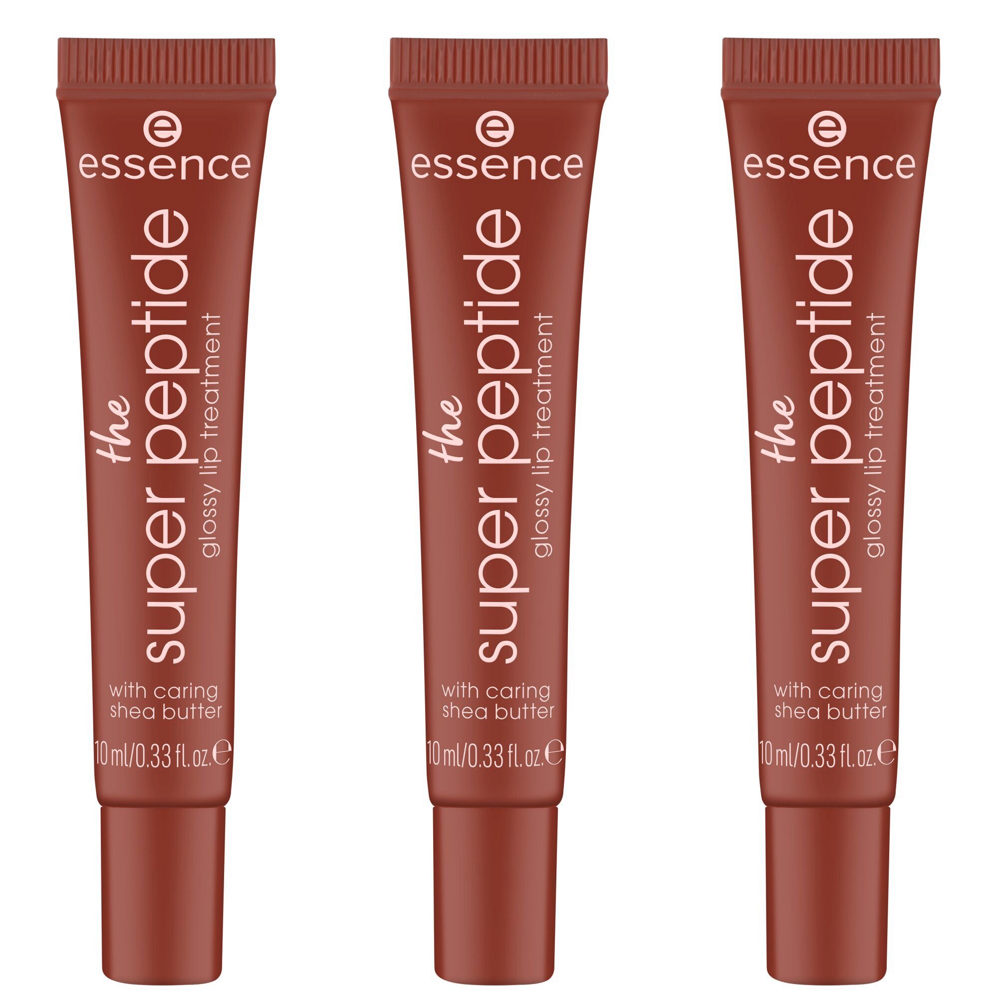 Essence Lipgloss THE SUPER PEPTIDE GLOSSY LIP TREATMENT, 3-tlg., mit milchig glänzender Textur