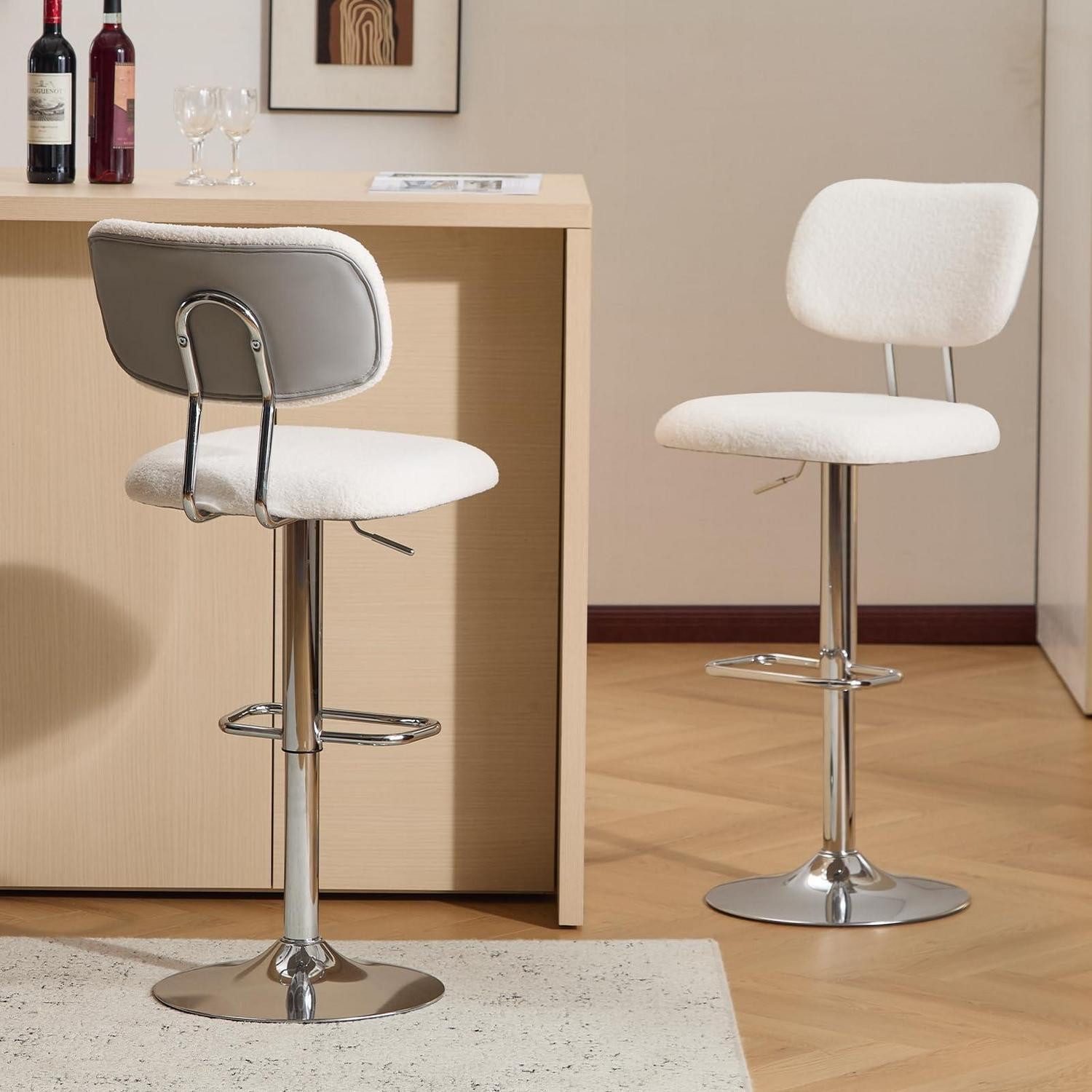 LuxusKollektion Barhocker Barhocker Barstuhl Höhenverstellbar Bouclé Drehstuhl 2 Stück Grau