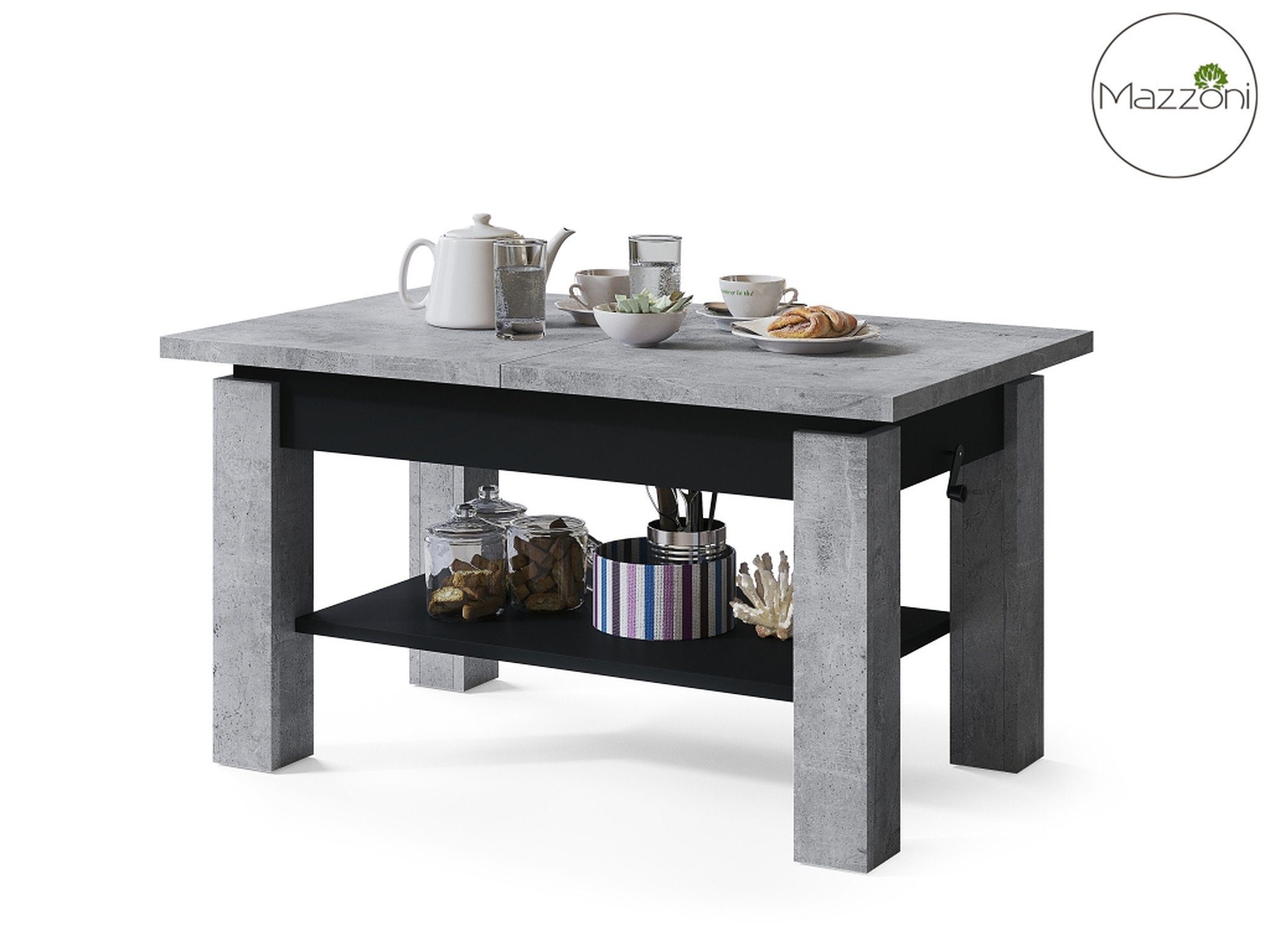 Mazzoni Couchtisch Astoria Beton-Schwarz Beton höhenverstellbar ausziehbar Schwarz 59,5-71,5 / matt 110-150cm