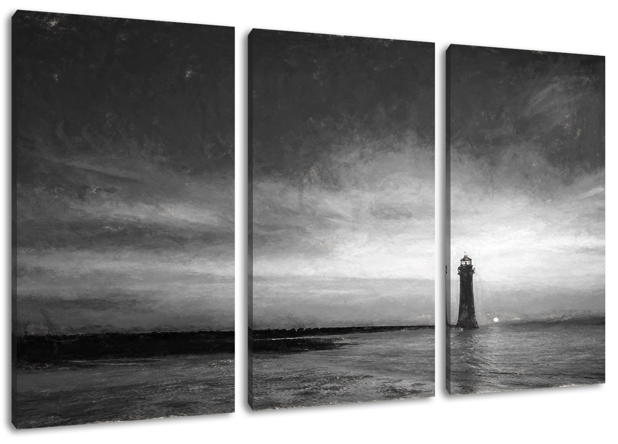 Pixxprint Leinwandbild Leuchtturm im Sonnenuntergang, Leuchtturm im Sonnenuntergang 3Teiler (120x80cm) (1 St), Leinwandbild fertig bespannt, inkl. Zackenaufhänger