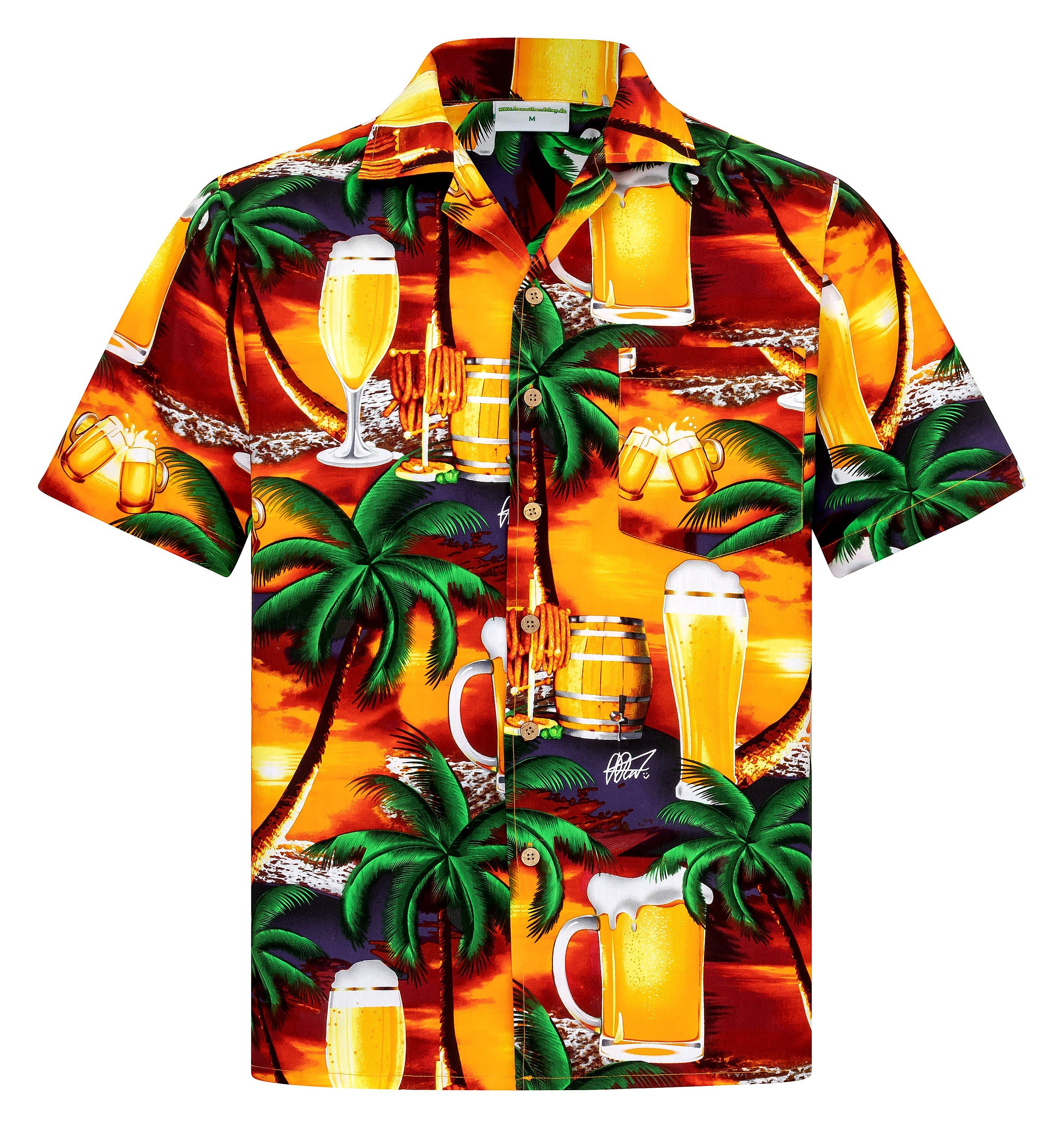 Hawaiihemdshop.de Hawaiihemd Hawaii Hemd Herren Baumwolle Kurzarm Hawaiihemd mit Palmen und Meer