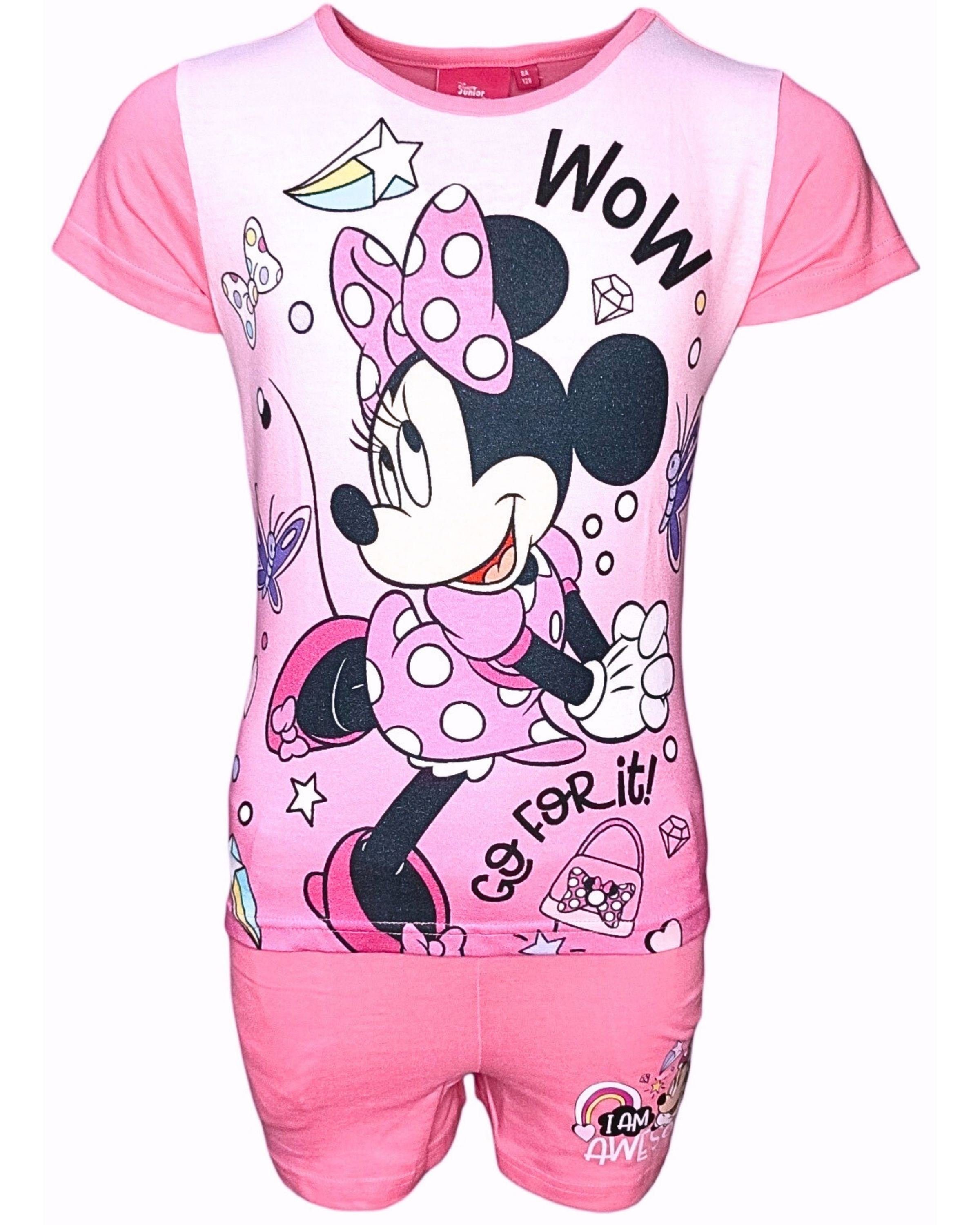 98 Pink Minnie Minnie tlg) Set Kurze T-Shirt Hose Shorty 128 Mädchen cm (2 Mouse Gr. - Maus Disney &