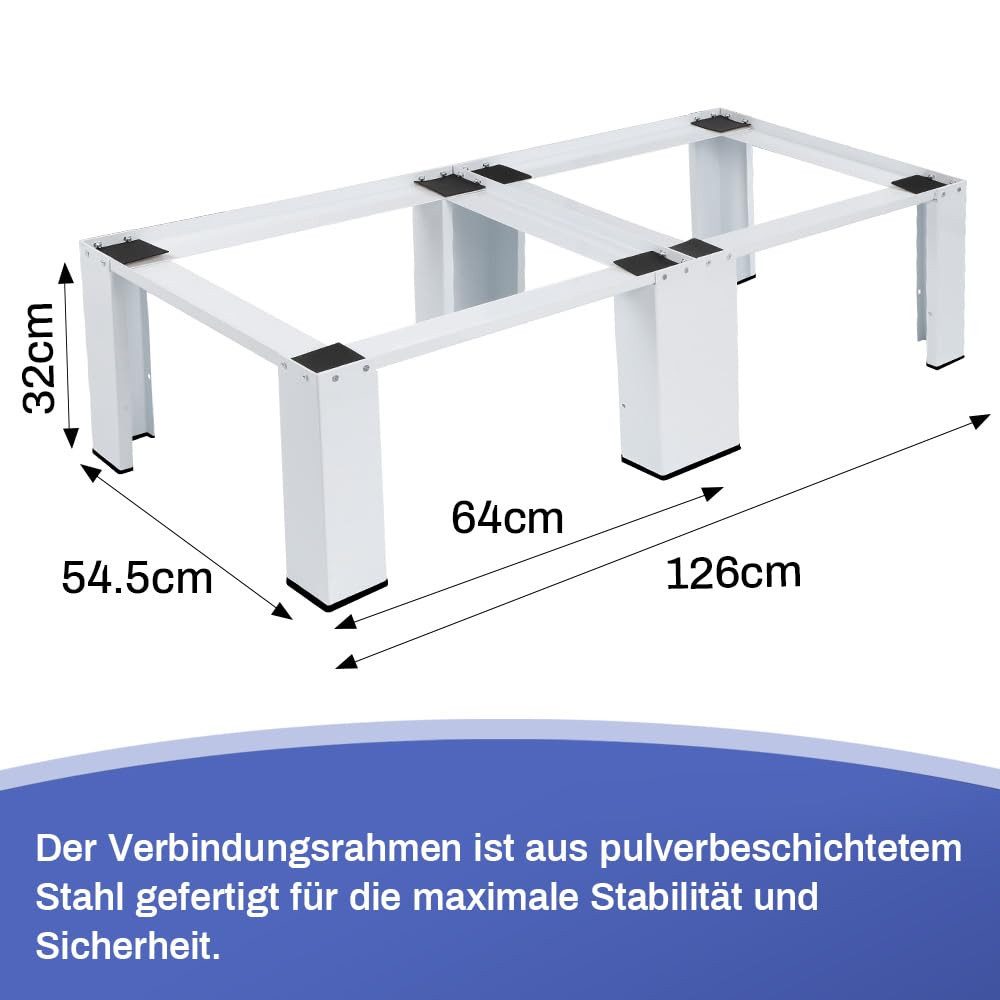 XERSEK Waschmaschinenunterschrank Einzel/Doppel Waschmaschinen Untergestell Metall Unterbau Podest (Doppel Waschmaschinenuntergestell für Waschmaschine & Trockn – Bild 3 von 5
