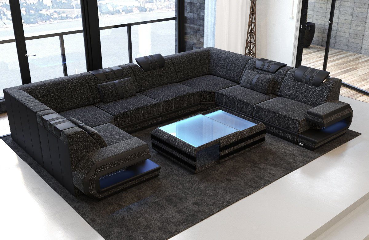 Sofa Dreams Wohnlandschaft Design Polster Stoff Sofa Ragusa U Form H Strukturstoff Stoffsofa, Couch wahlweise mit Hocker