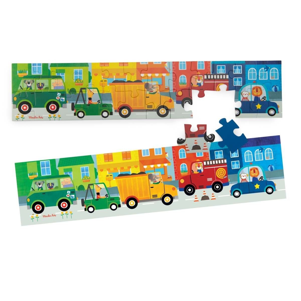 Moulin Roty Puzzle Popipop Puzzle Fahrzeuge (24 Teile) für Kinder mit Motiv Fahrzeuge, 24 Puzzleteile, Puzzle