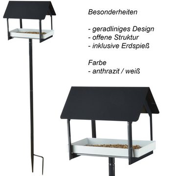 esschert design Vogelhaus Vogel- / Futterhaus "Modern" auf Ständer, anthrazit / weiß, komplett aus Weichstahl