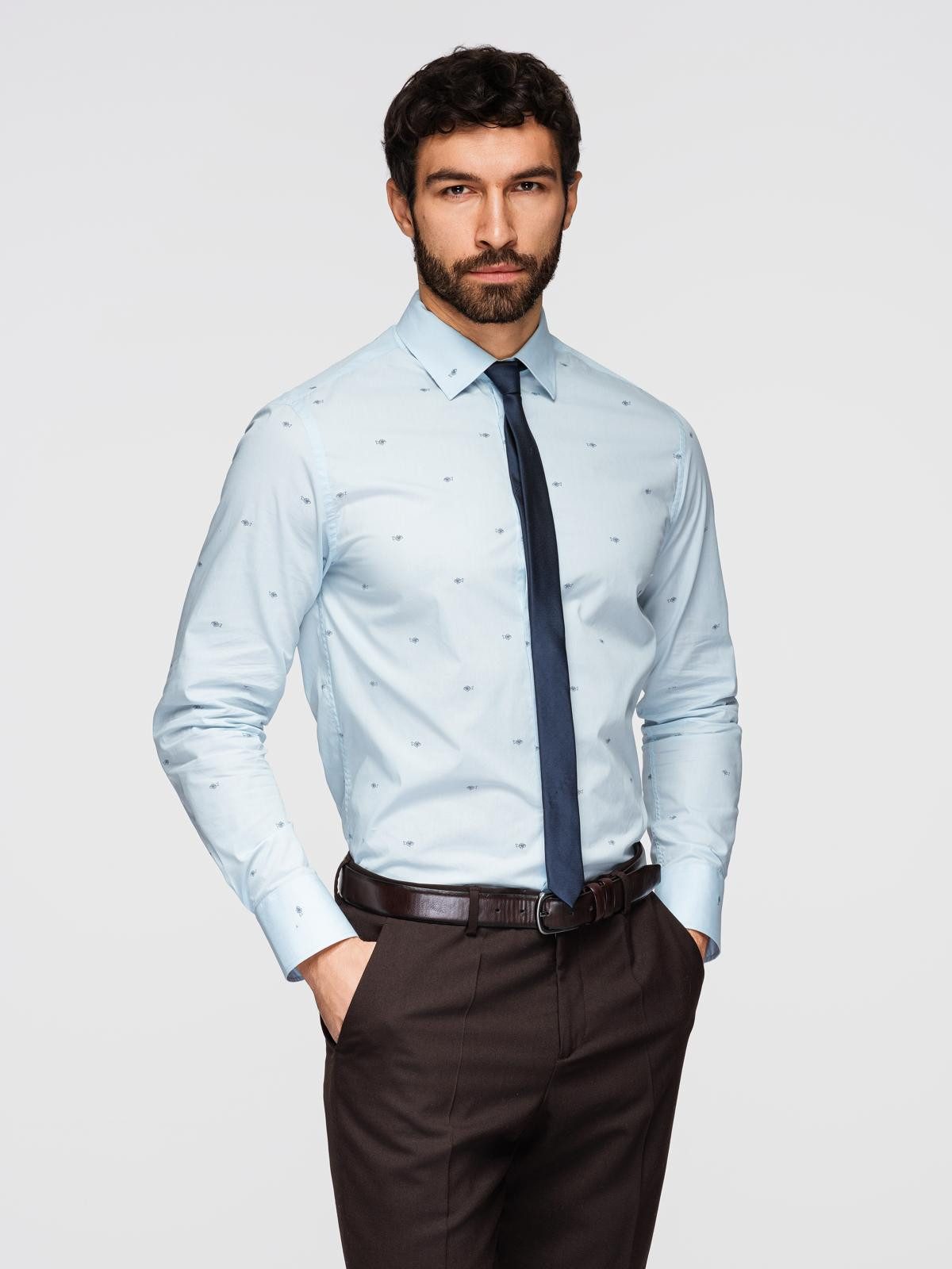 Langarmhemd Herrenhemd Slim Fit aus Baumwolle mit Allover-Print