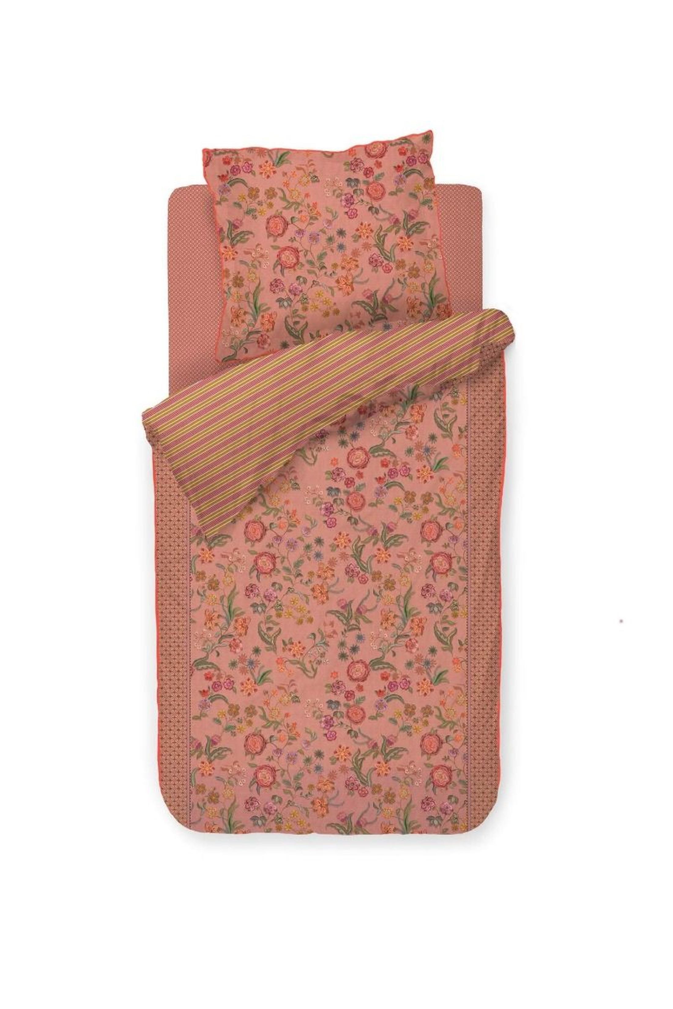 PiP Studio Bettwäsche PIP Studio Perkal Bettwäsche 155x220 Coco Flower Coral Rosenranken, Perkal, 2 teilig, fein gewebter 100% Baumwollperkal