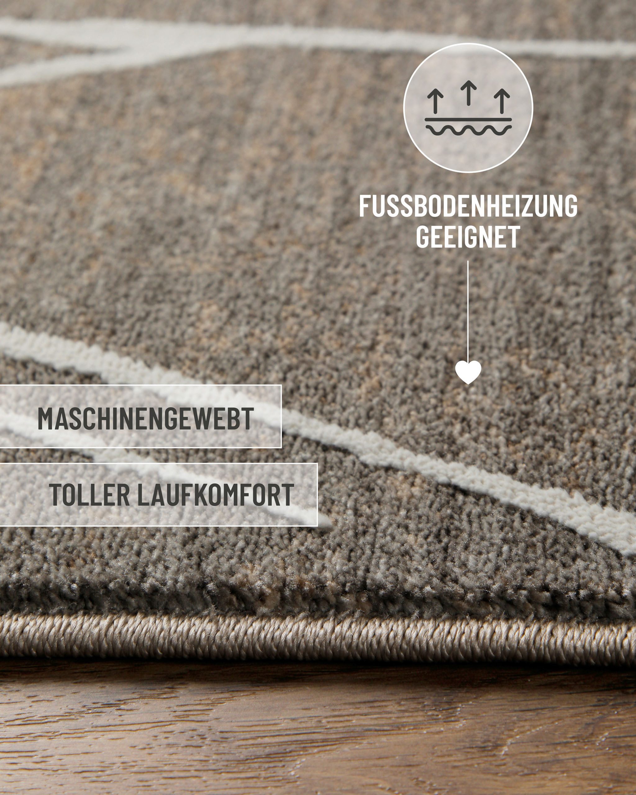 Esprit Teppich Elite, rechteckig, Höhe: 15 mm, Kurzflor, Marmordesign, Hoch-Tief-Effekt, waschbar, Jute-Rücken