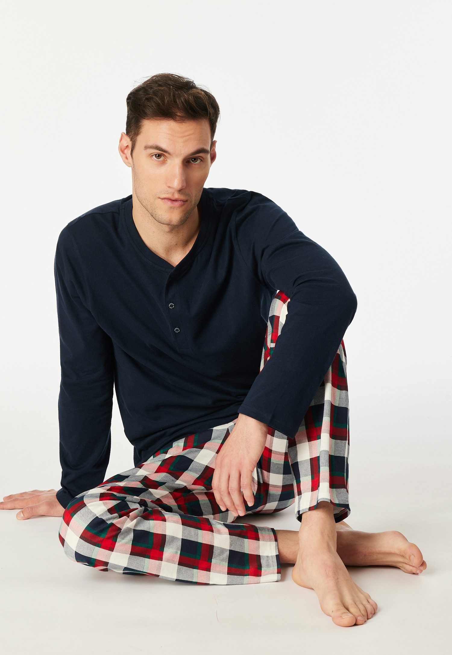 Schiesser Schlafanzug Family Rundhalsausschnitt mit Knopfleiste, Brusttasch günstig online kaufen