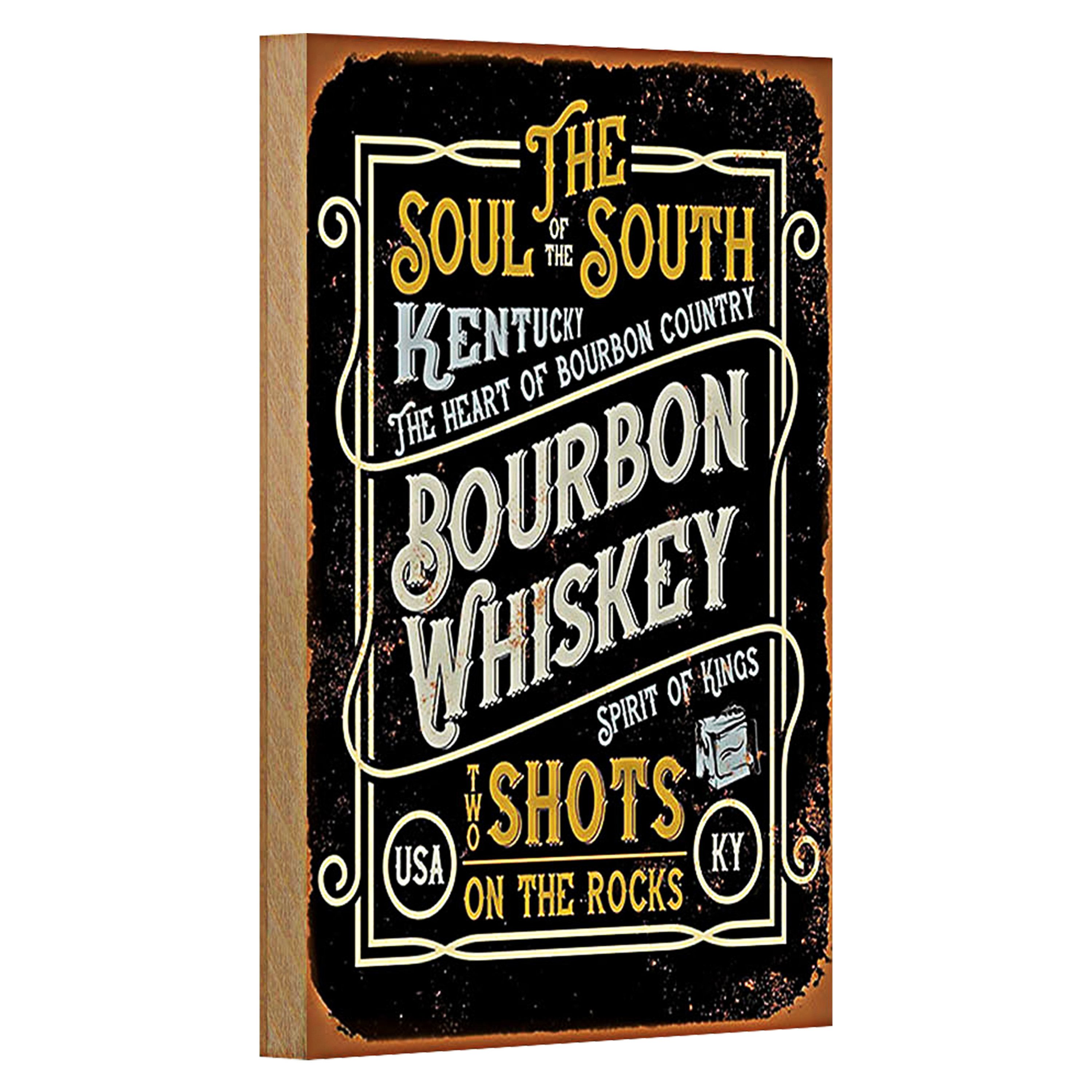 Roomando Holzbild Spruch 12x18cm Bourbon Whiskey shots on rocks