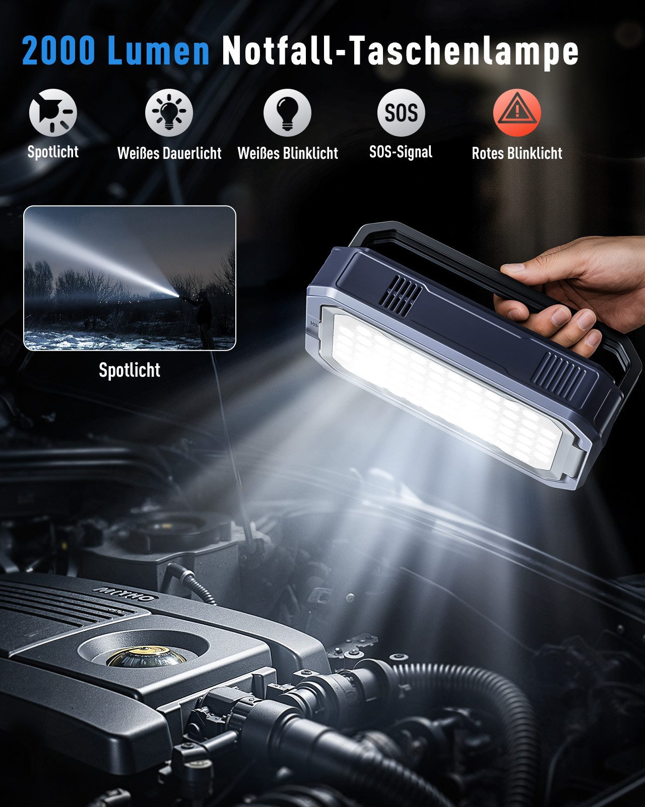 UTRAI 26800mAh 7000A Starthilfe Powerbank, 18W Schnellladung Starthilfegerät 26800 mAh, 2000 Lumen LED, Jump Starter Powerbank mit DC 160W-Ausgang – Bild 5 von 5