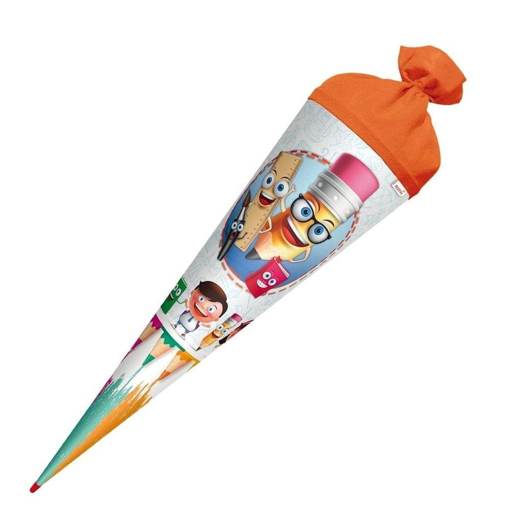 Roth Schultüte Schulfreunde, 70 cm, rund, mit orangefarbigem Filzverschluss, Rot(h)-Spitze