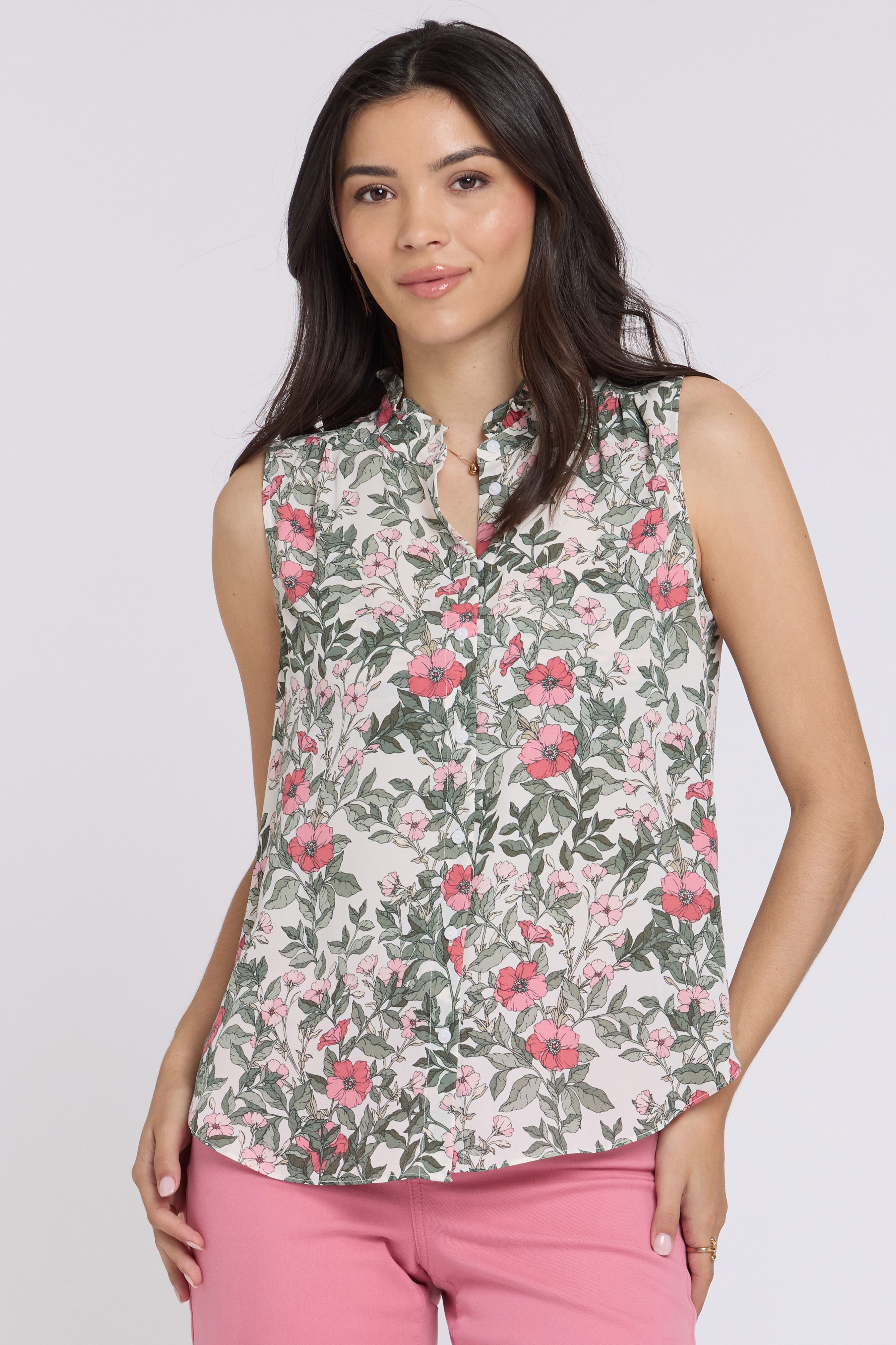 NYDJ Blusentop Ärmellose Ruffle Neck Bluse