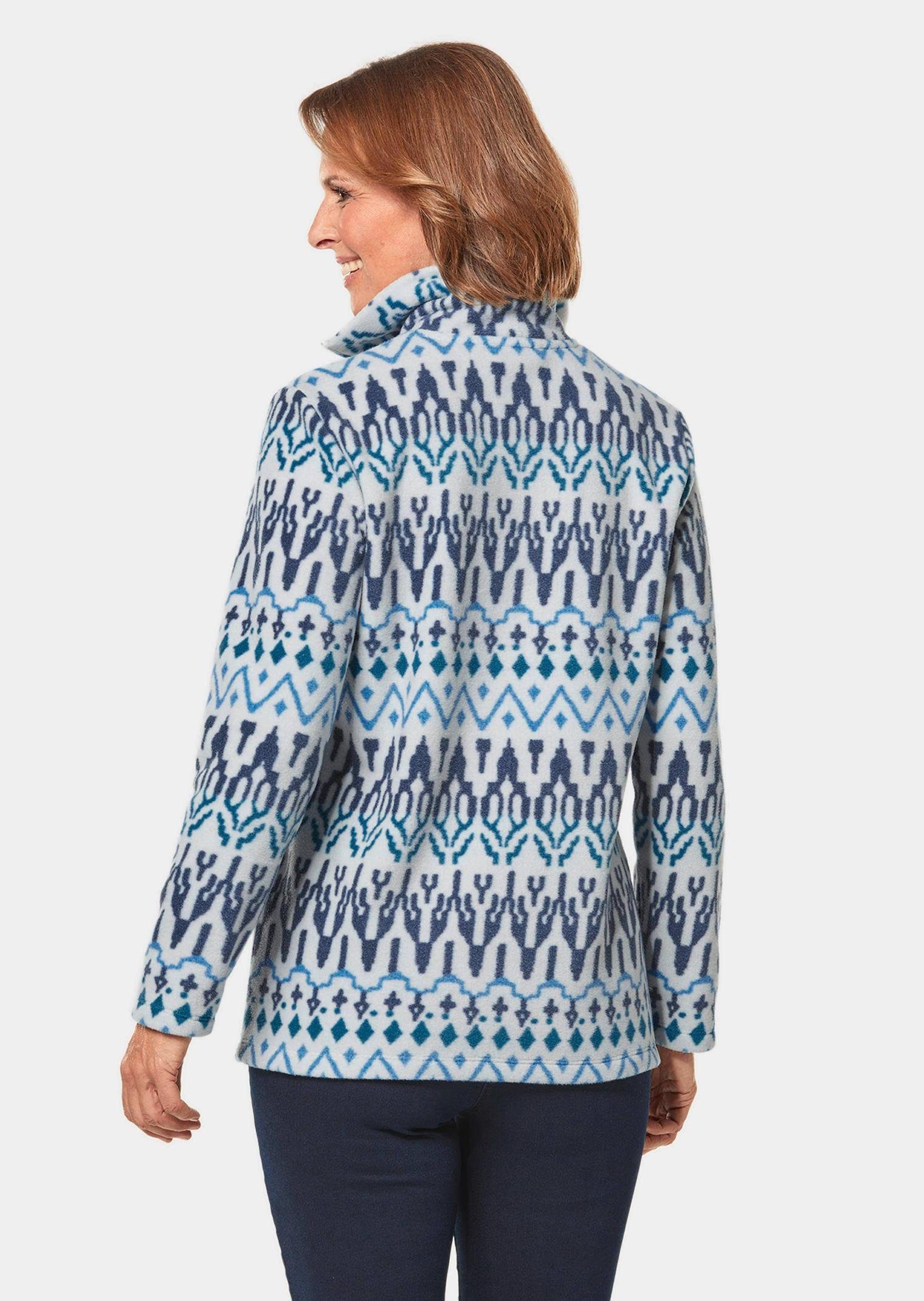 Sweater blau gemustert Kurzgröße: Fleece-Troyer warmer / Kuschelig GOLDNER