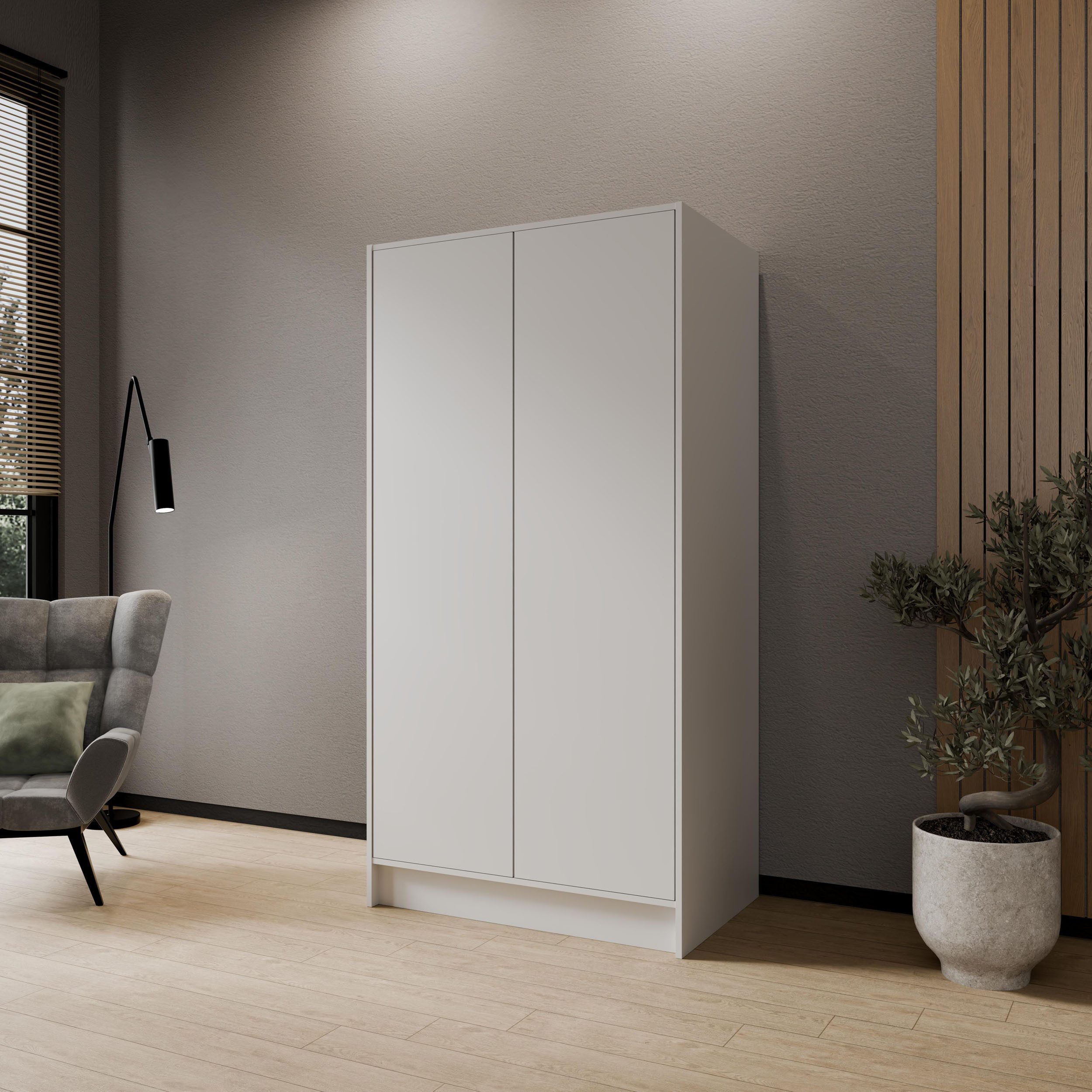 WFL GROUP Kleiderschrank Mono Grifflos Drehtürenschrank für Schlafzimmer im Skandi-Stil (in 3 Größen: 100/150/200 cm Breite, 200 cm Höhe, 51 cm Tiefe) Schlafzimmerschrank, Garderobenschrank mit viel Stauraum