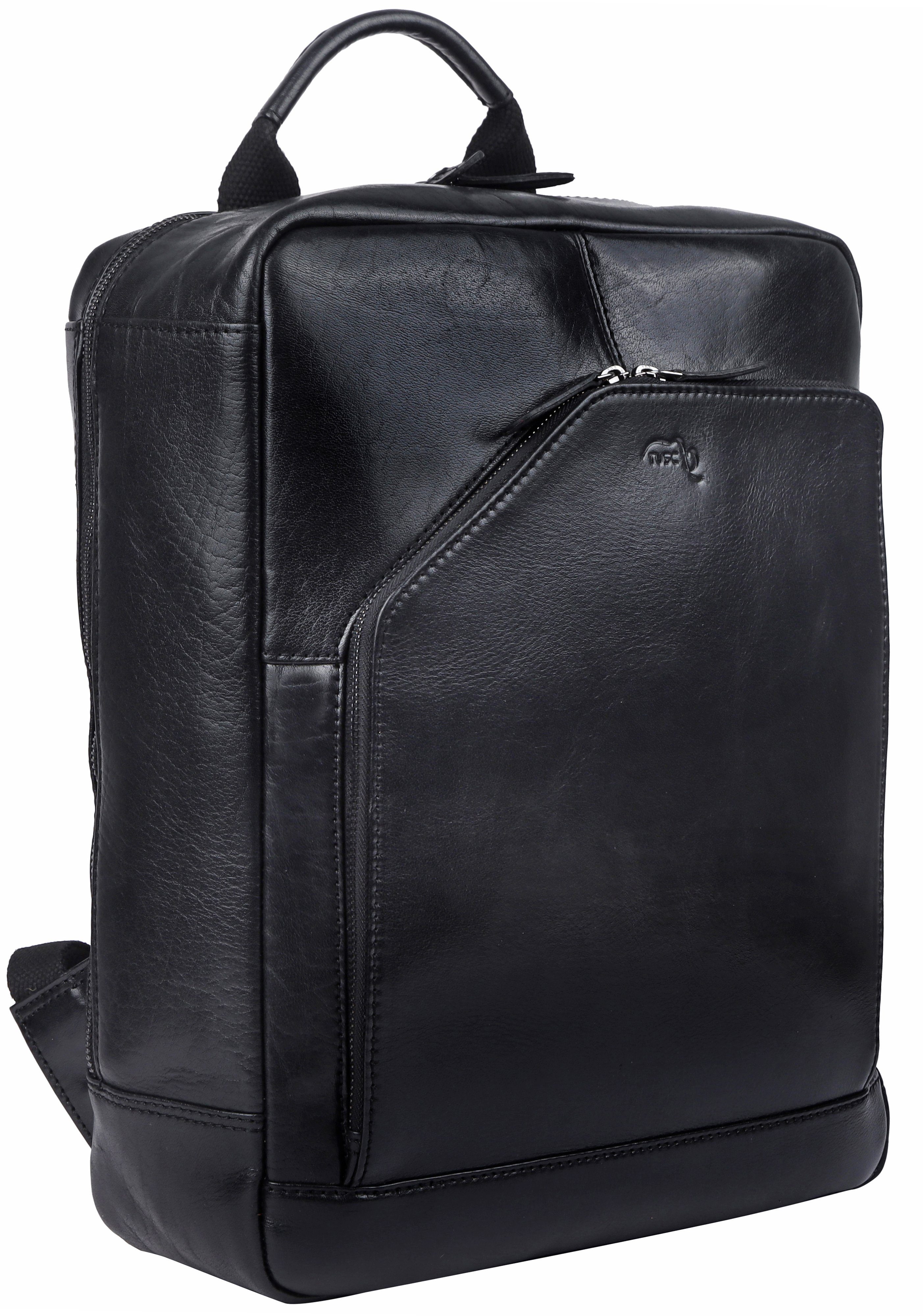 TUSC Tagesrucksack Corvus 15M, Premium Rucksack aus Leder für Laptop bis 15,6 Zoll. Midnight