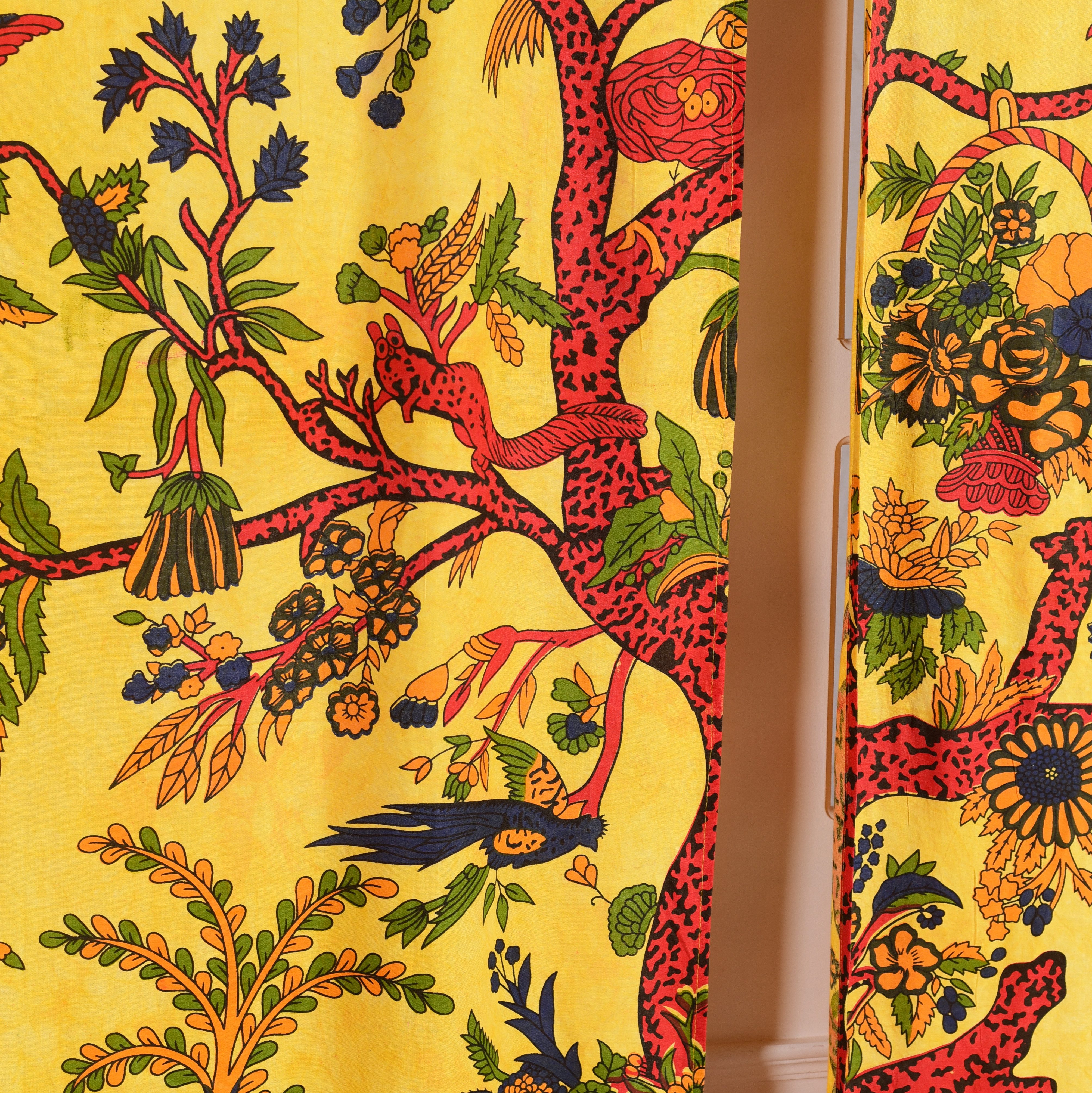 Karmandala Vorhang Lebensbaum Vögel Gardine blickdicht indischer Schlaufenschal 2er-Set, Schlaufen, Baum des Lebens Boho Gardinen aus Baumwolle Vorhang Set – Bild 4 von 5