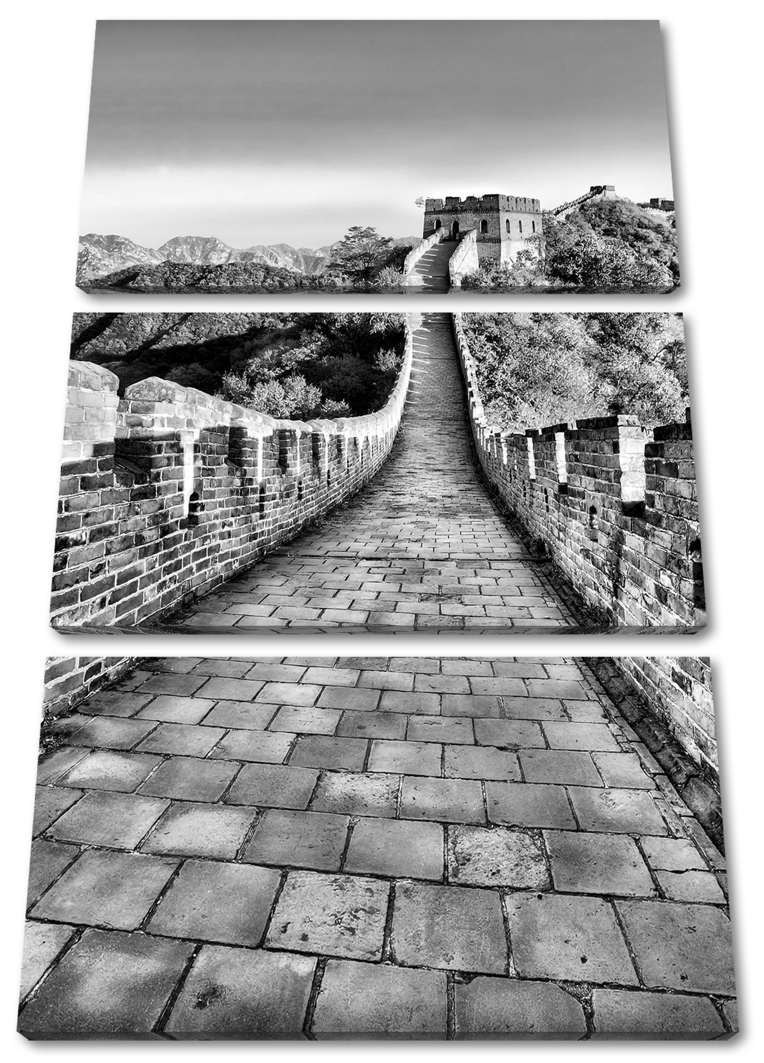 Zackenaufhänger chinesische bespannt, Mauer, St), (1 Leinwandbild 3Teiler Mauer (120x80cm) fertig inkl. chinesische Leinwandbild Pixxprint