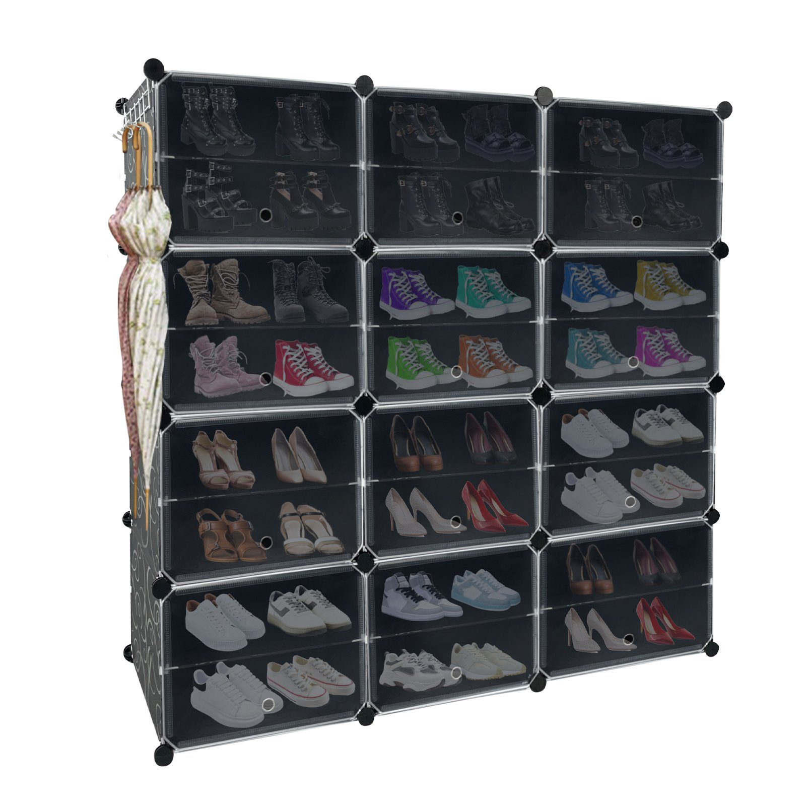mit 6 Magnetverschluss AUFUN Schuhschrank, mit Steckregal, Kunststoff 24 Schuhregal Organizer stufiger Schuhregale stapelbaren Schuhboxen
