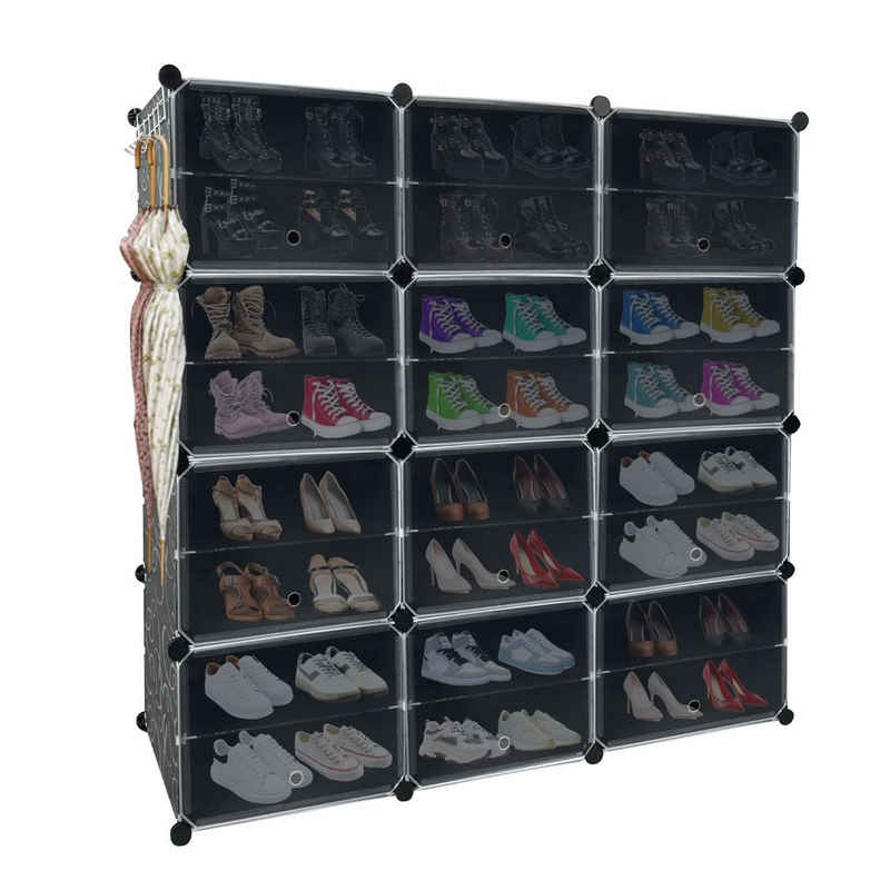 AUFUN Schuhregal mit 24 stapelbaren Schuhboxen Schuhschrank, mit Magnetverschluss Steckregal, 6 stufiger Kunststoff Schuhregale Organizer