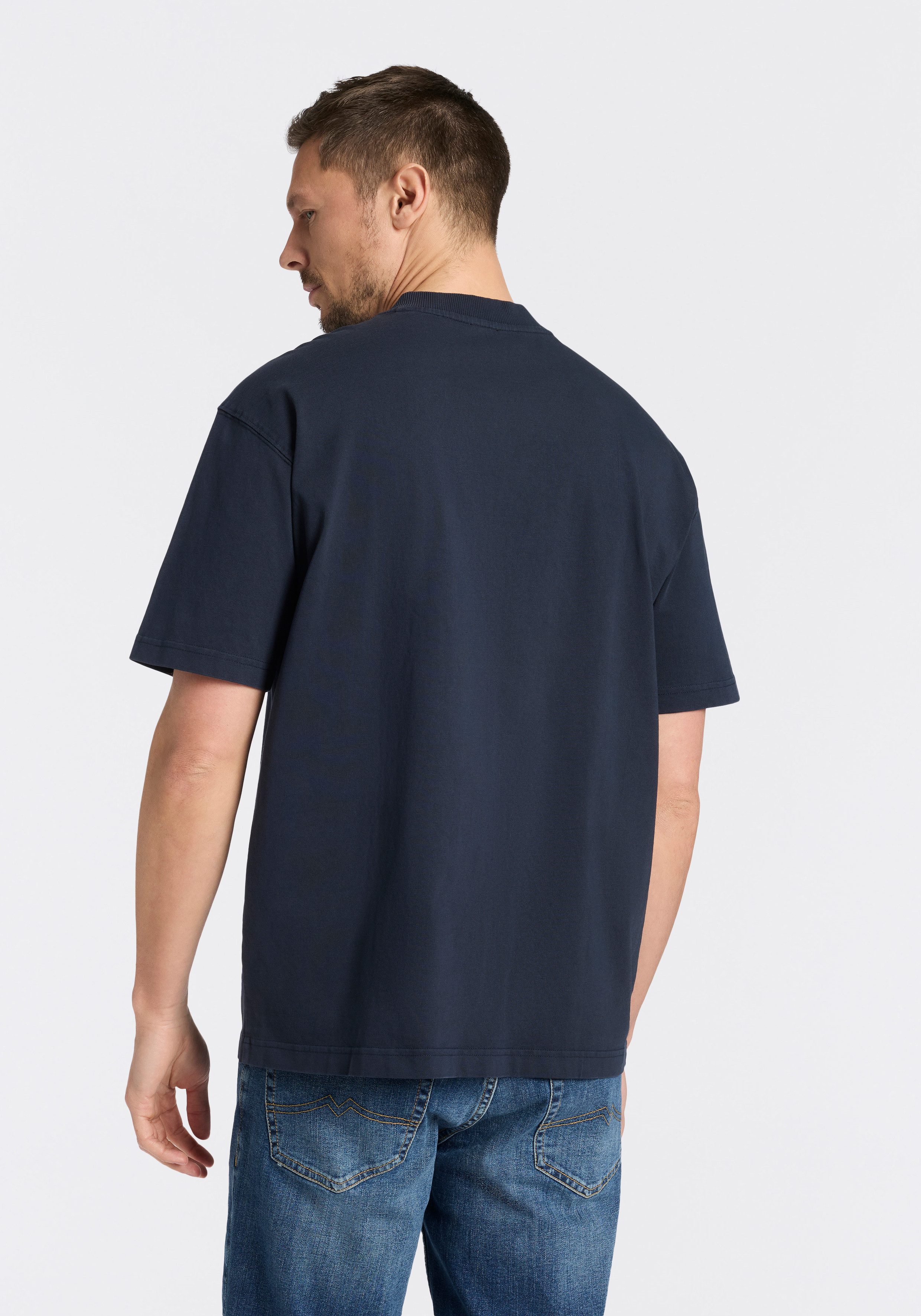 BOSS ORANGE T-Shirt Te Dye Relaxed Fit 100% Cotton Jersey Mock Neck Logo Centered