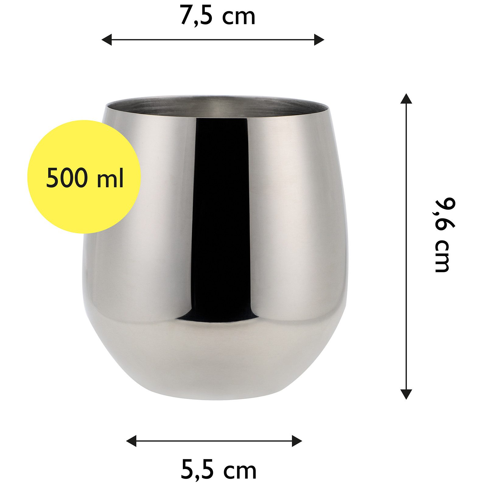 ECHTWERK Glas Wein & Wasserkelch 6-tlg, 6-tlg., Edelstahl, Trinkbecher aus Edelstahl, unzerbrechlich, bruchsicher, 500 ml
